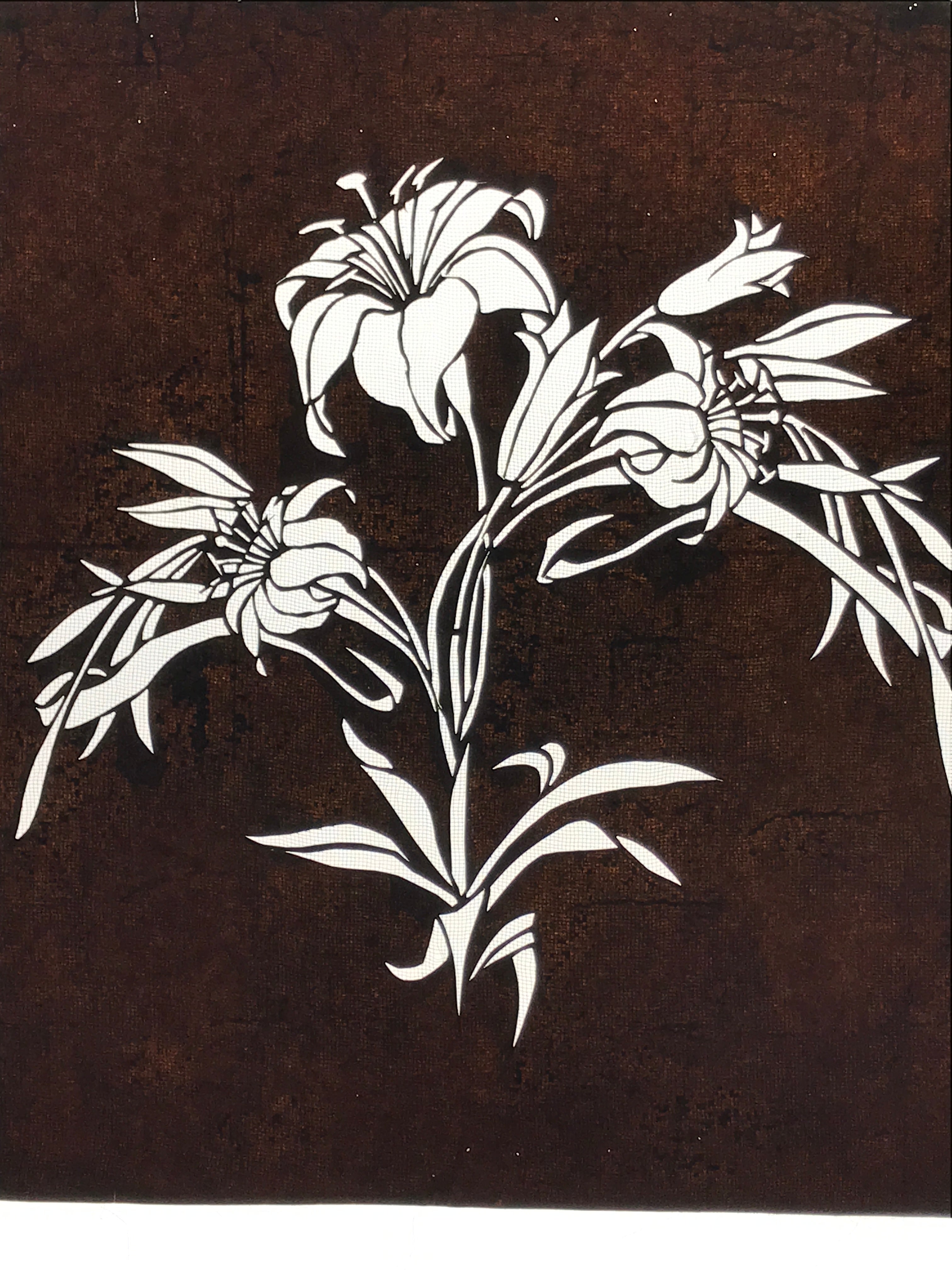 Antique Japanese Katagami Paper Kimono Stencil Katazome Lily Flowers Yuri A808