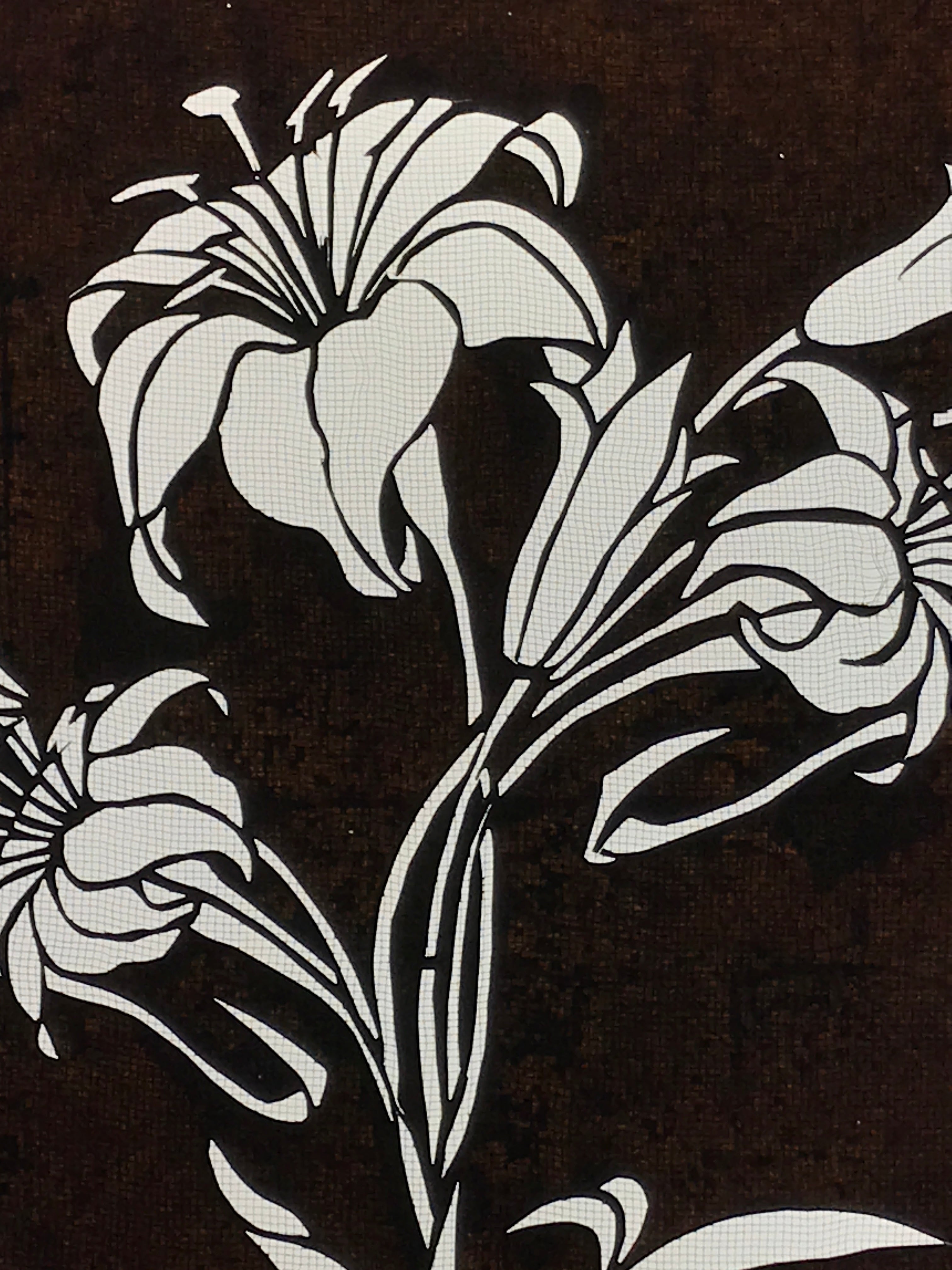 Antique Japanese Katagami Paper Kimono Stencil Katazome Lily Flowers Yuri A808