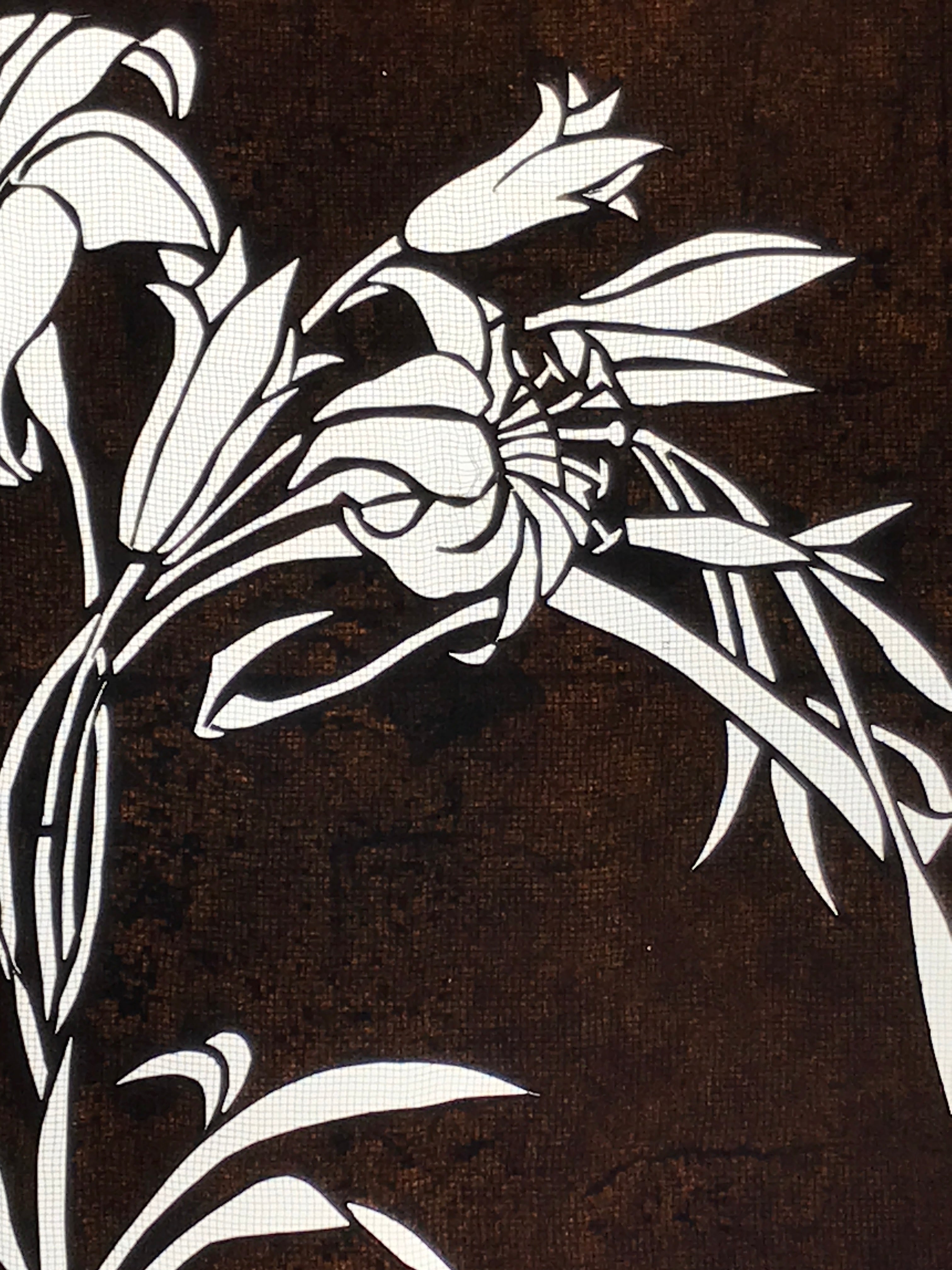 Antique Japanese Katagami Paper Kimono Stencil Katazome Lily Flowers Yuri A808
