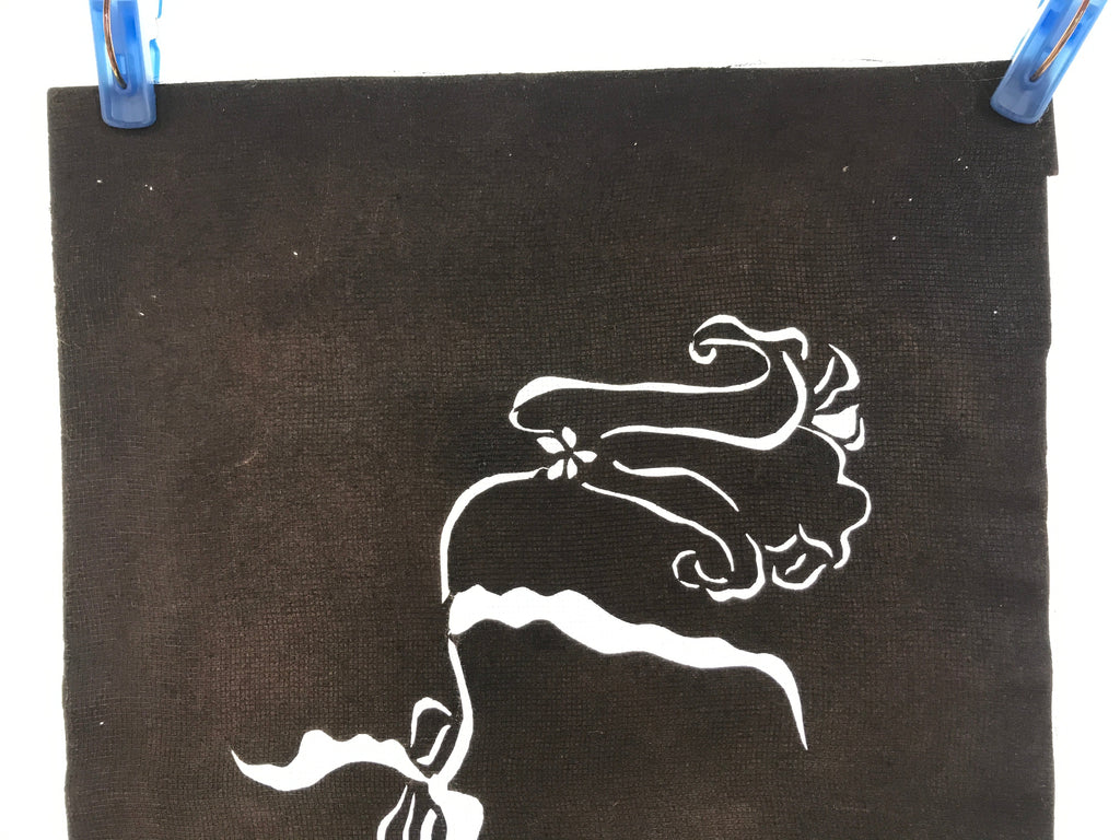 Antique Japanese Katagami Paper Kimono Stencil Katazome Lily Yuri Flower A672