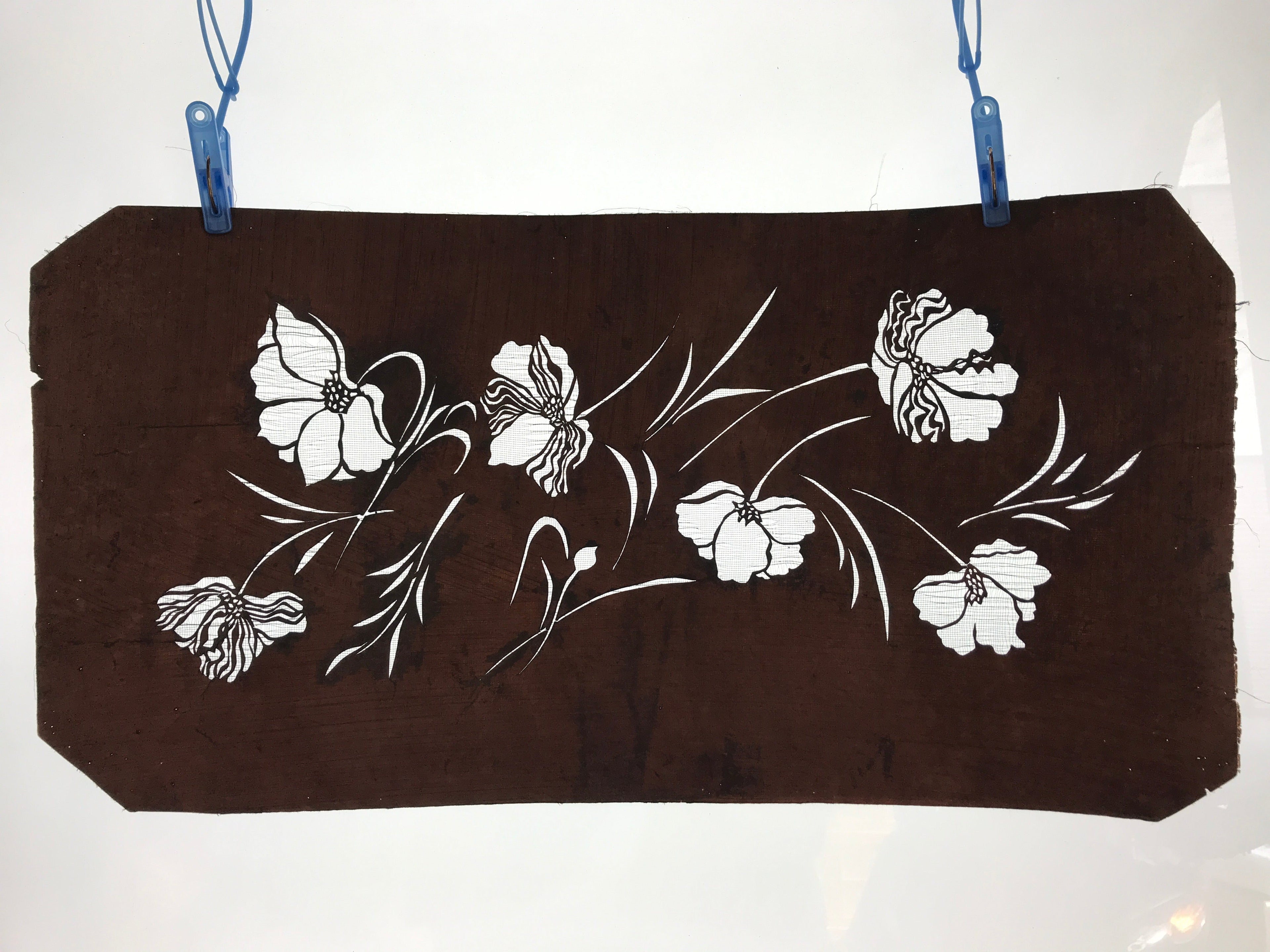Antique Japanese Katagami Paper Kimono Stencil Katazome Peony Botan Flower A651