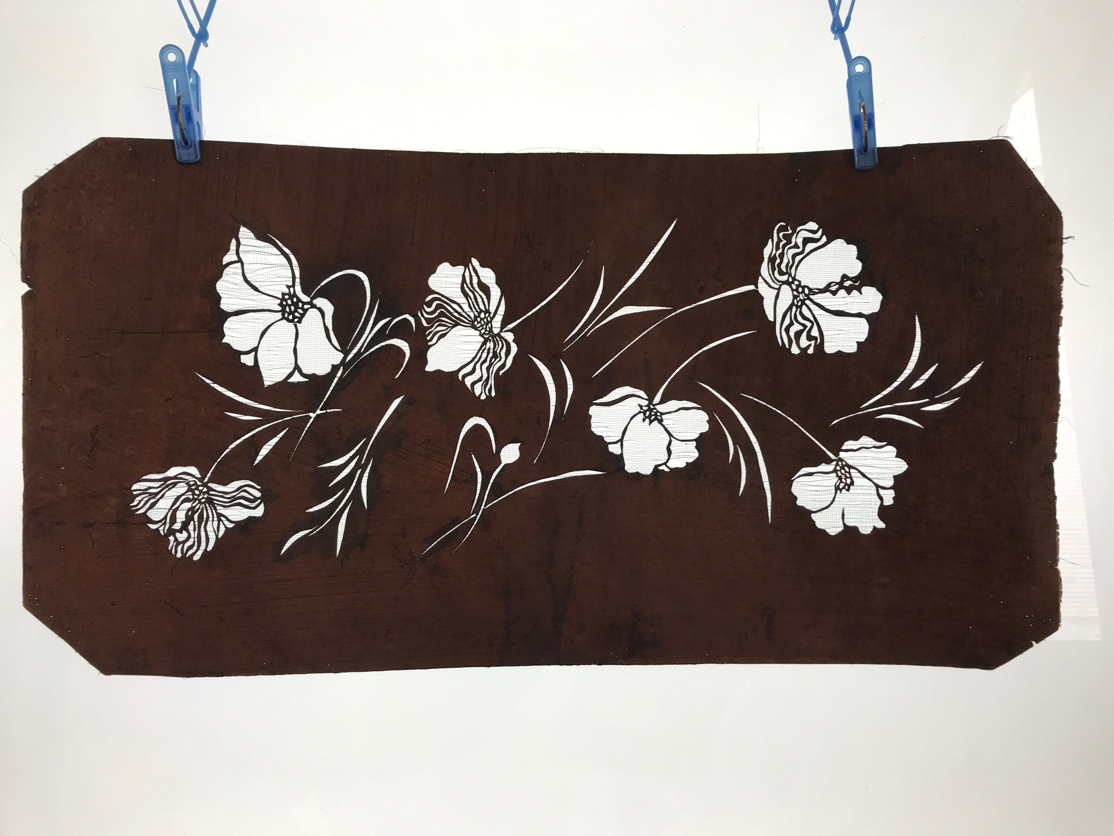 Antique Japanese Katagami Paper Kimono Stencil Katazome Peony Botan Flower A651