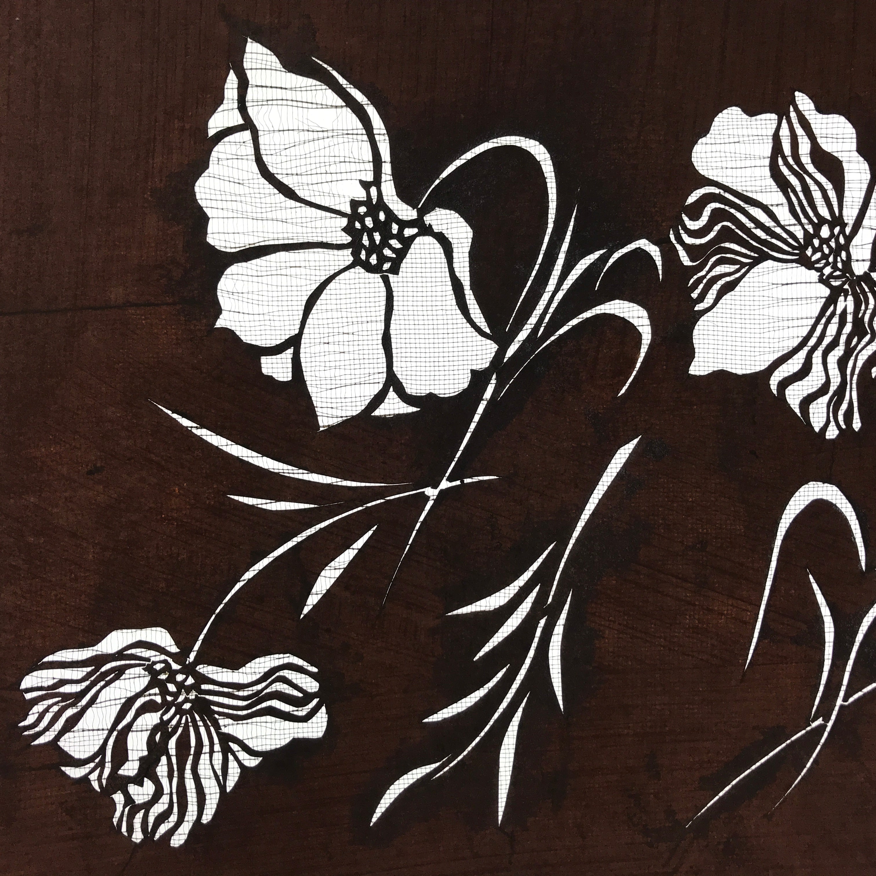 Antique Japanese Katagami Paper Kimono Stencil Katazome Peony Botan Flower A651