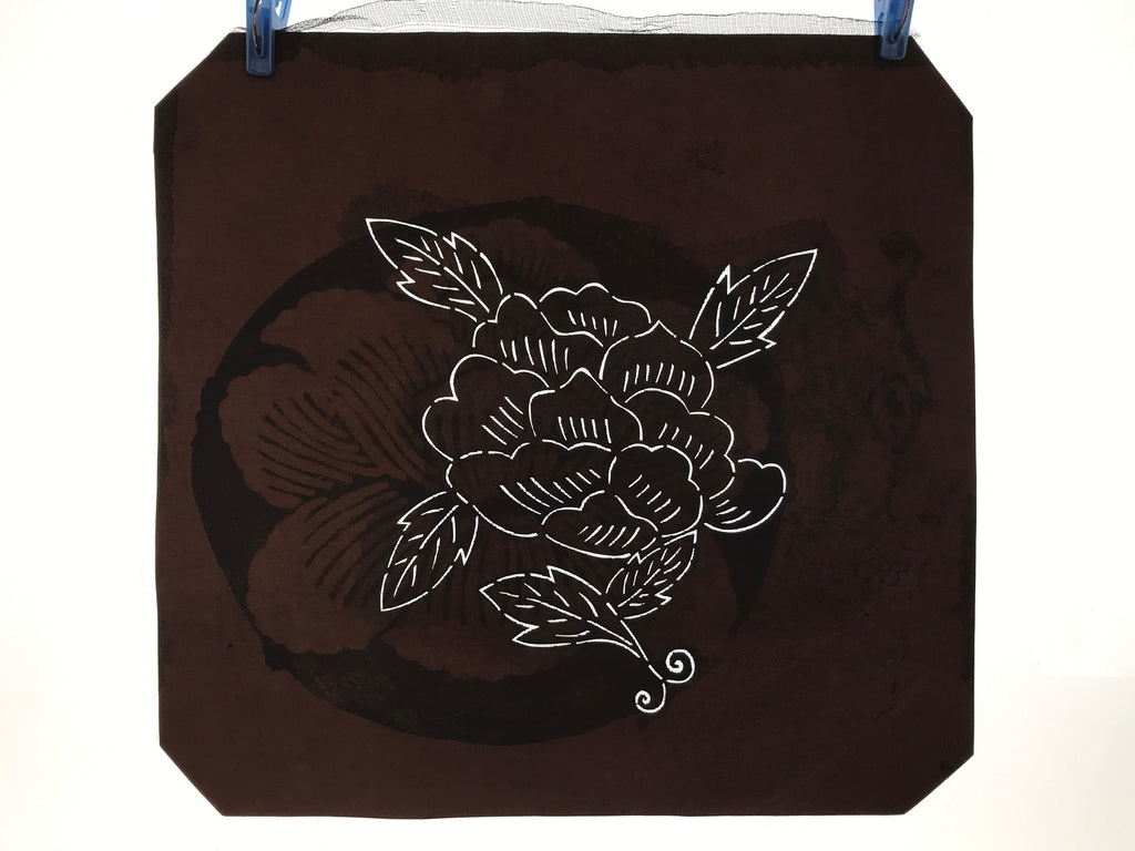 Antique Japanese Katagami Paper Kimono Stencil Katazome Peony Botan Flower A666