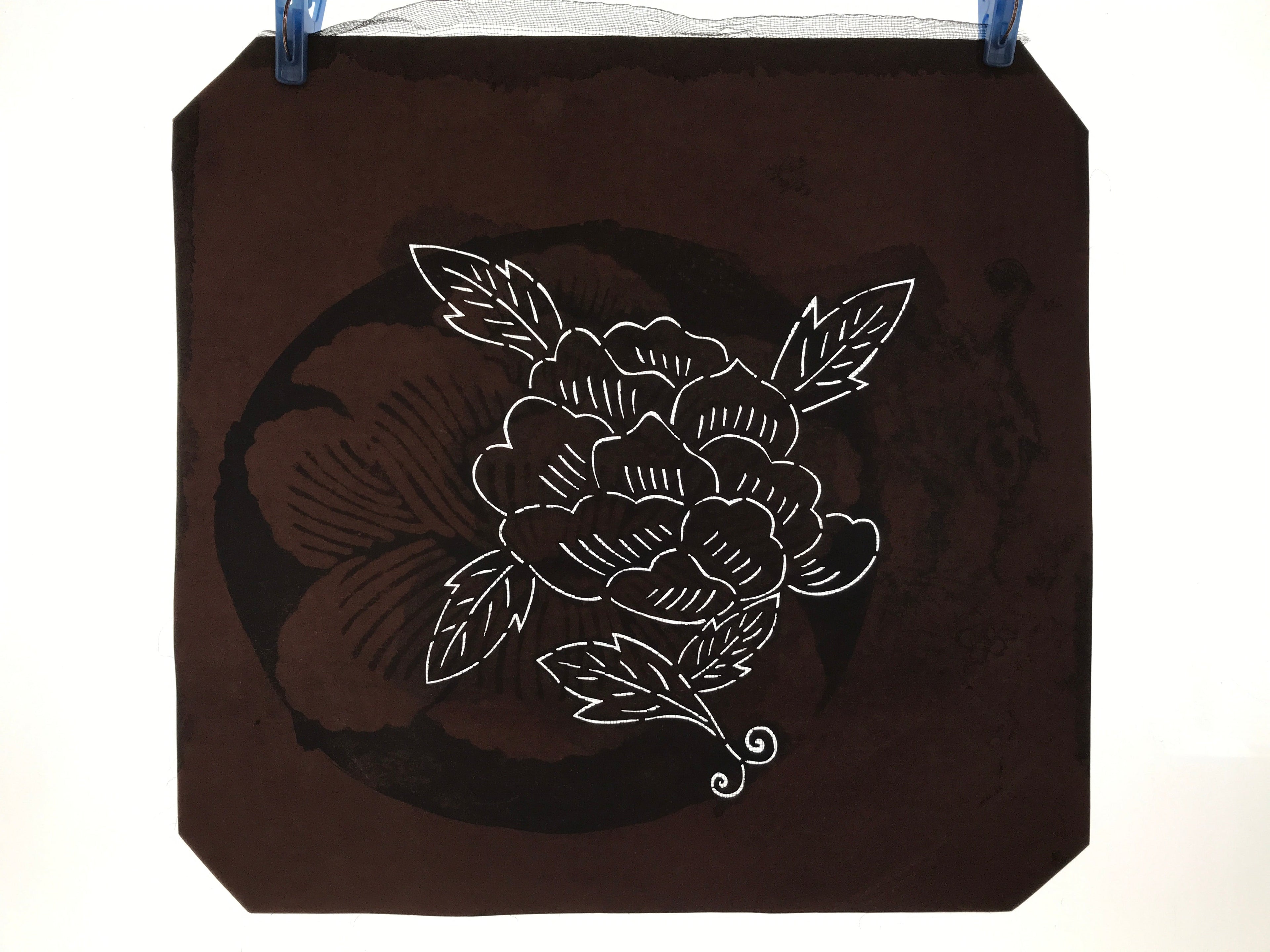 Antique Japanese Katagami Paper Kimono Stencil Katazome Peony Botan Flower A666