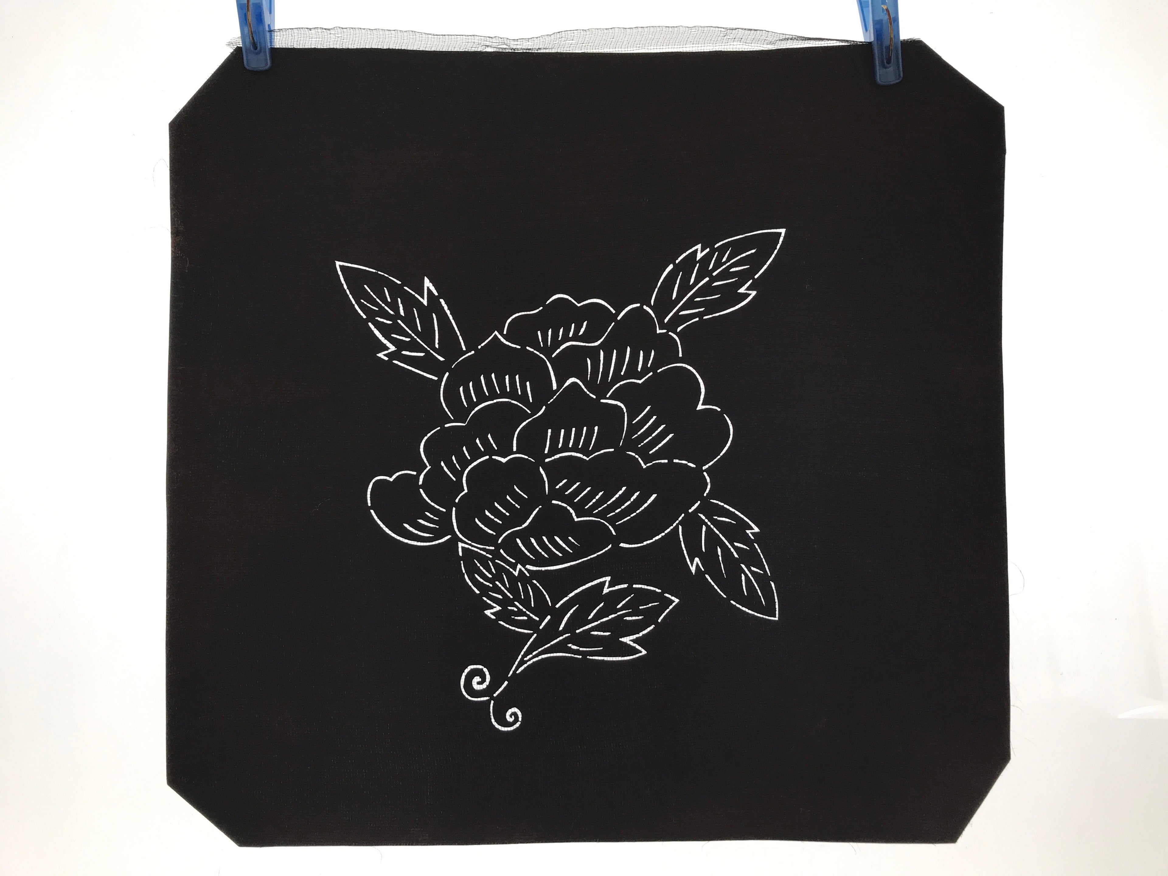Antique Japanese Katagami Paper Kimono Stencil Katazome Peony Botan Flower A666