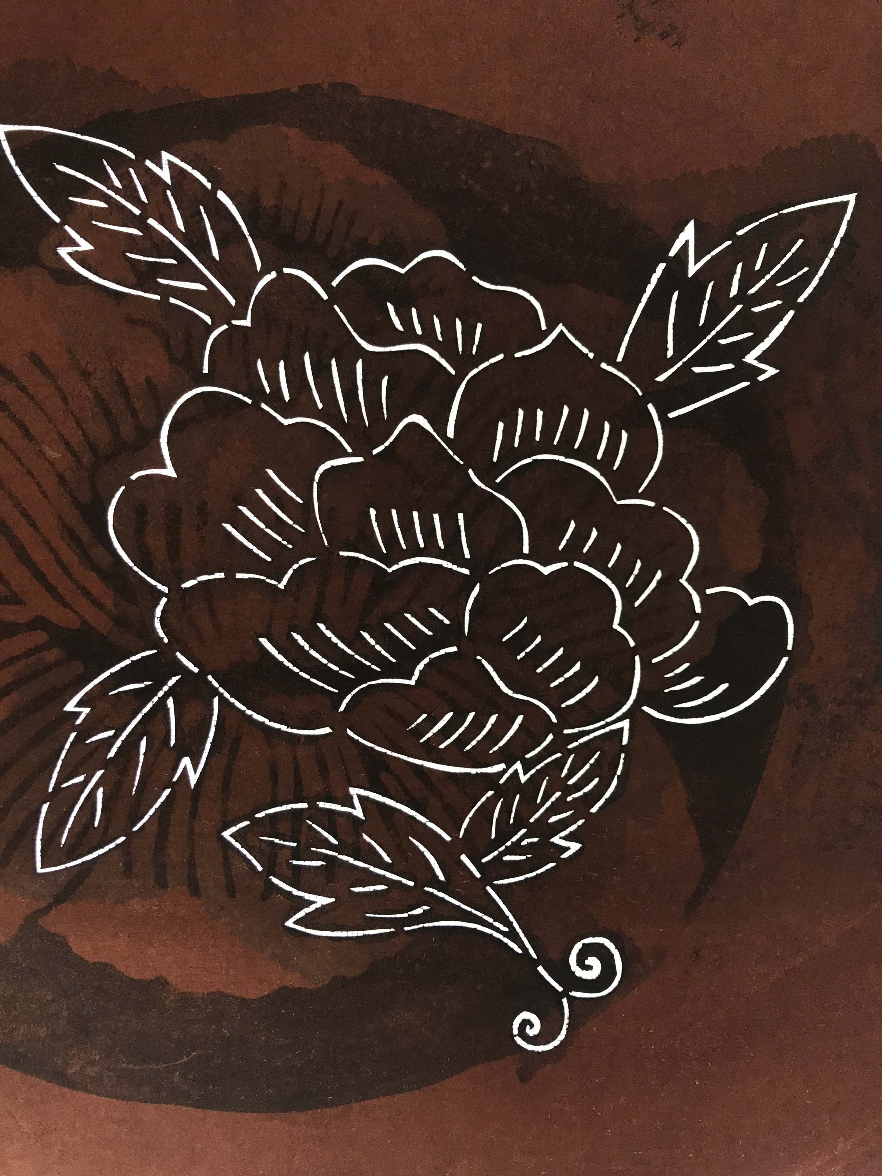 Antique Japanese Katagami Paper Kimono Stencil Katazome Peony Botan Flower A666