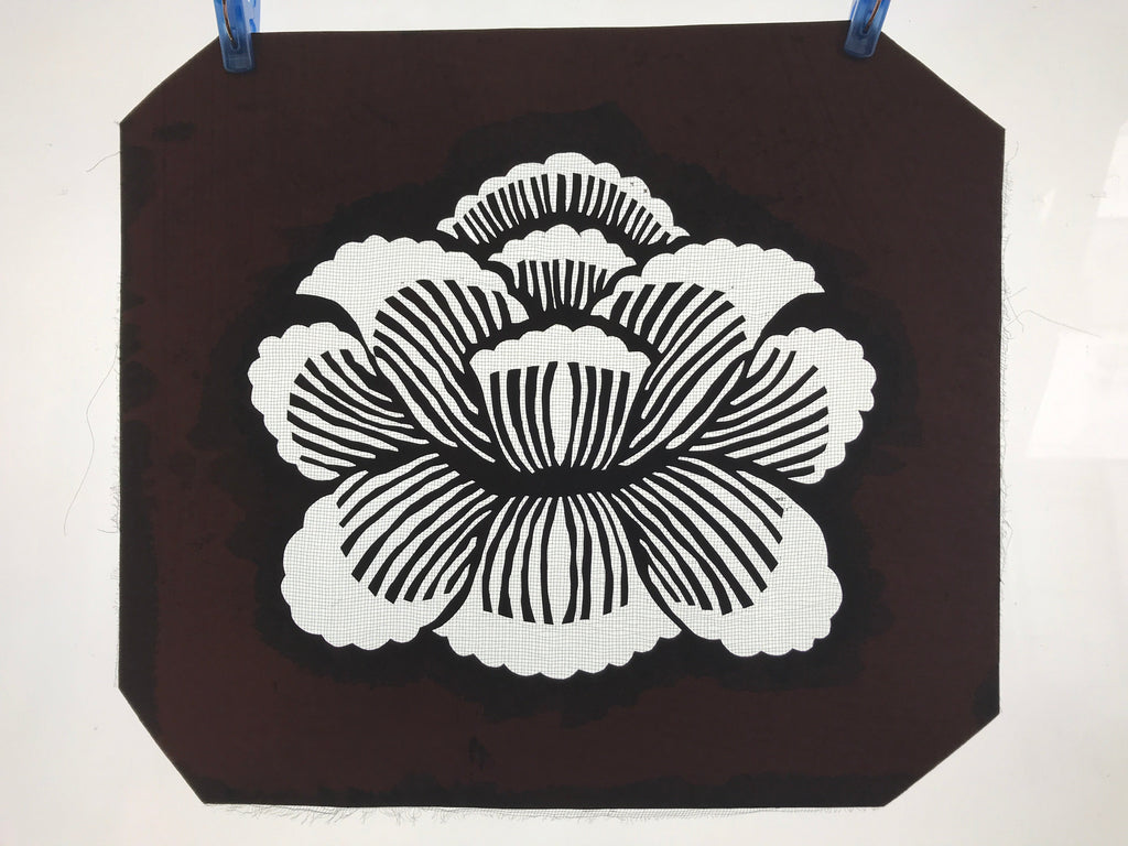Antique Japanese Katagami Paper Kimono Stencil Katazome Peony Botan Flower A667