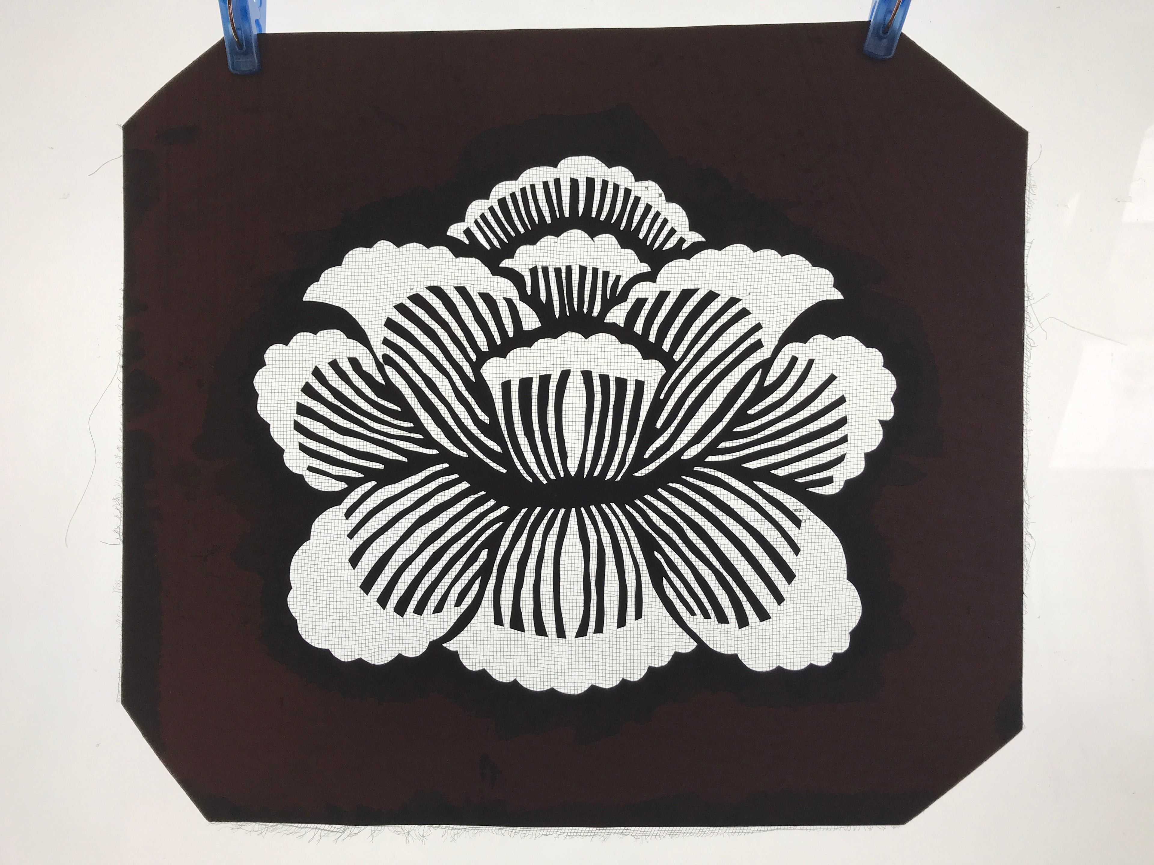 Antique Japanese Katagami Paper Kimono Stencil Katazome Peony Botan Flower A667