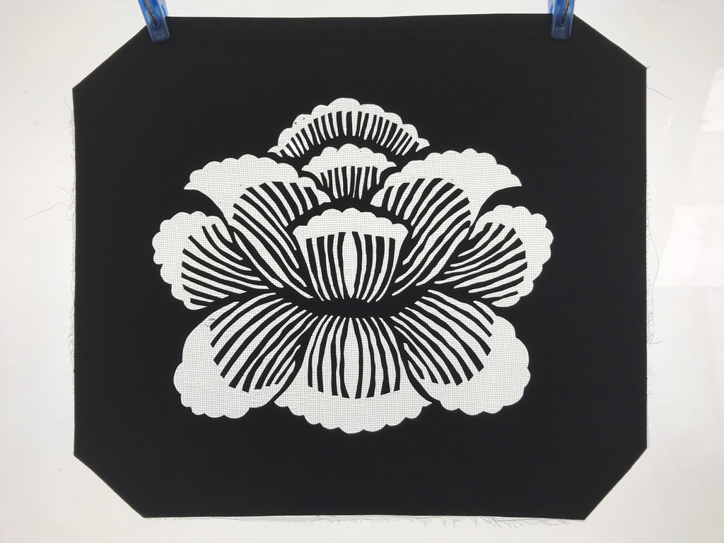 Antique Japanese Katagami Paper Kimono Stencil Katazome Peony Botan Flower A667