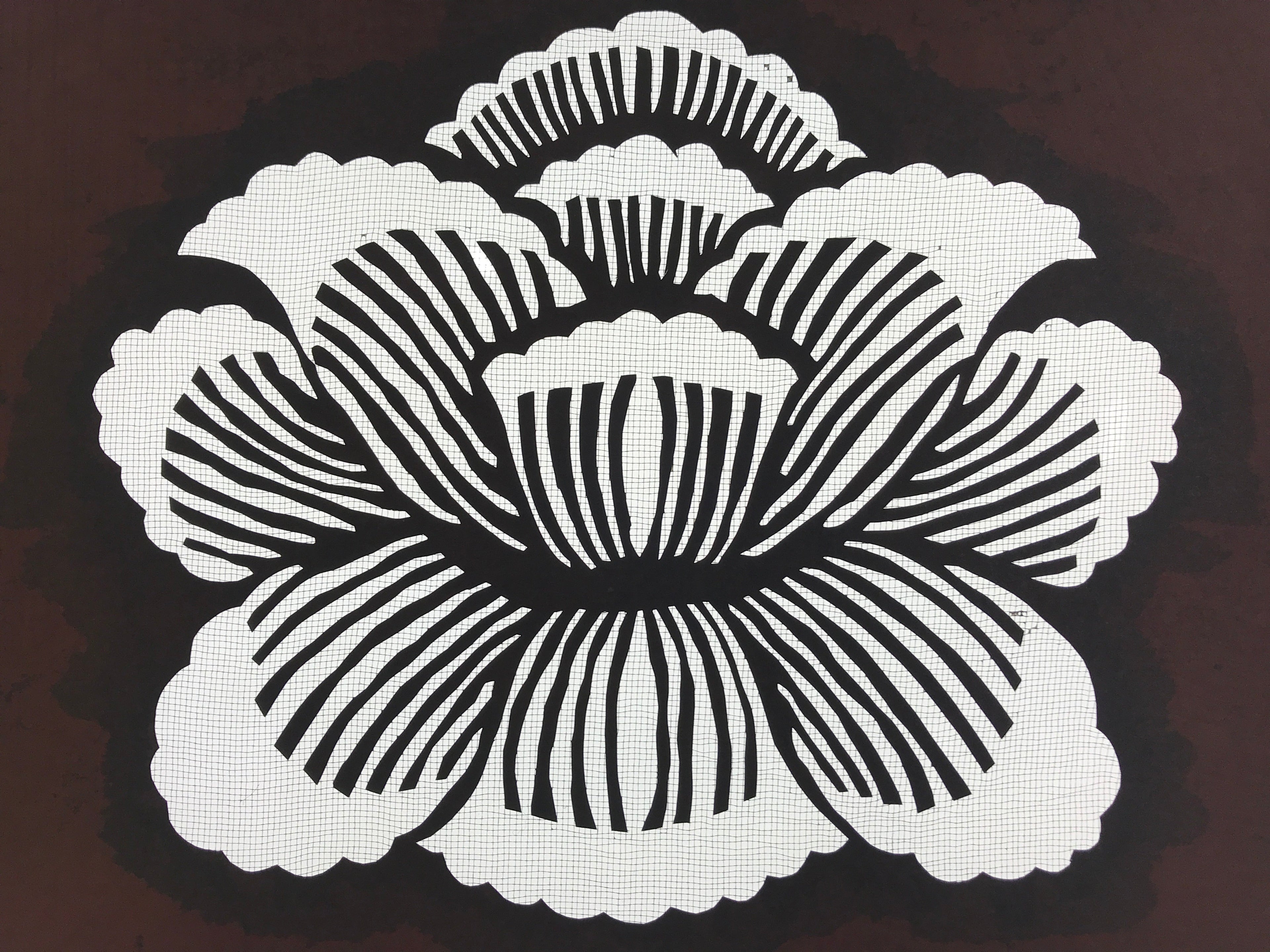 Antique Japanese Katagami Paper Kimono Stencil Katazome Peony Botan Flower A667