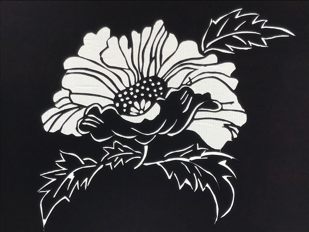 Antique Japanese Katagami Paper Kimono Stencil Katazome Peony Botan Flower A782