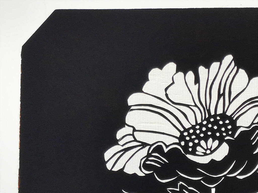Antique Japanese Katagami Paper Kimono Stencil Katazome Peony Botan Flower A782