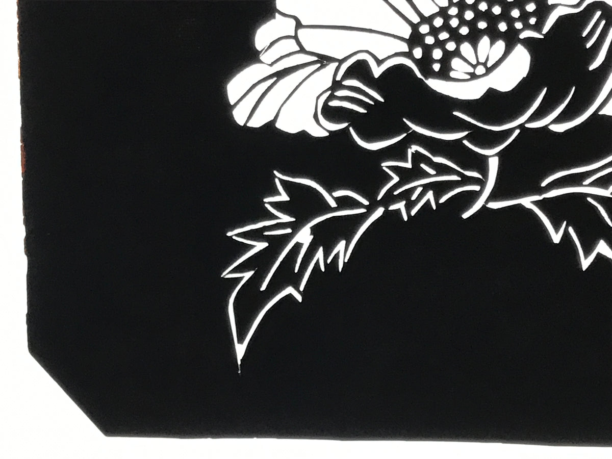 Antique Japanese Katagami Paper Kimono Stencil Katazome Peony Botan Flower A782