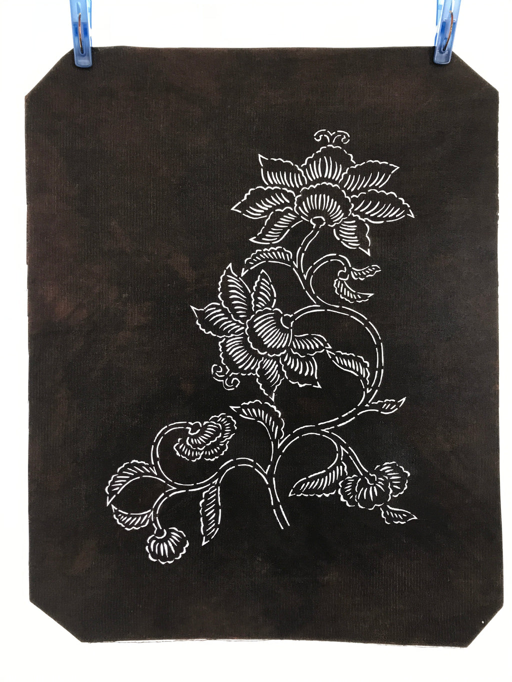 Antique Japanese Katagami Paper Kimono Stencil Katazome Peony Botan Flowers A653