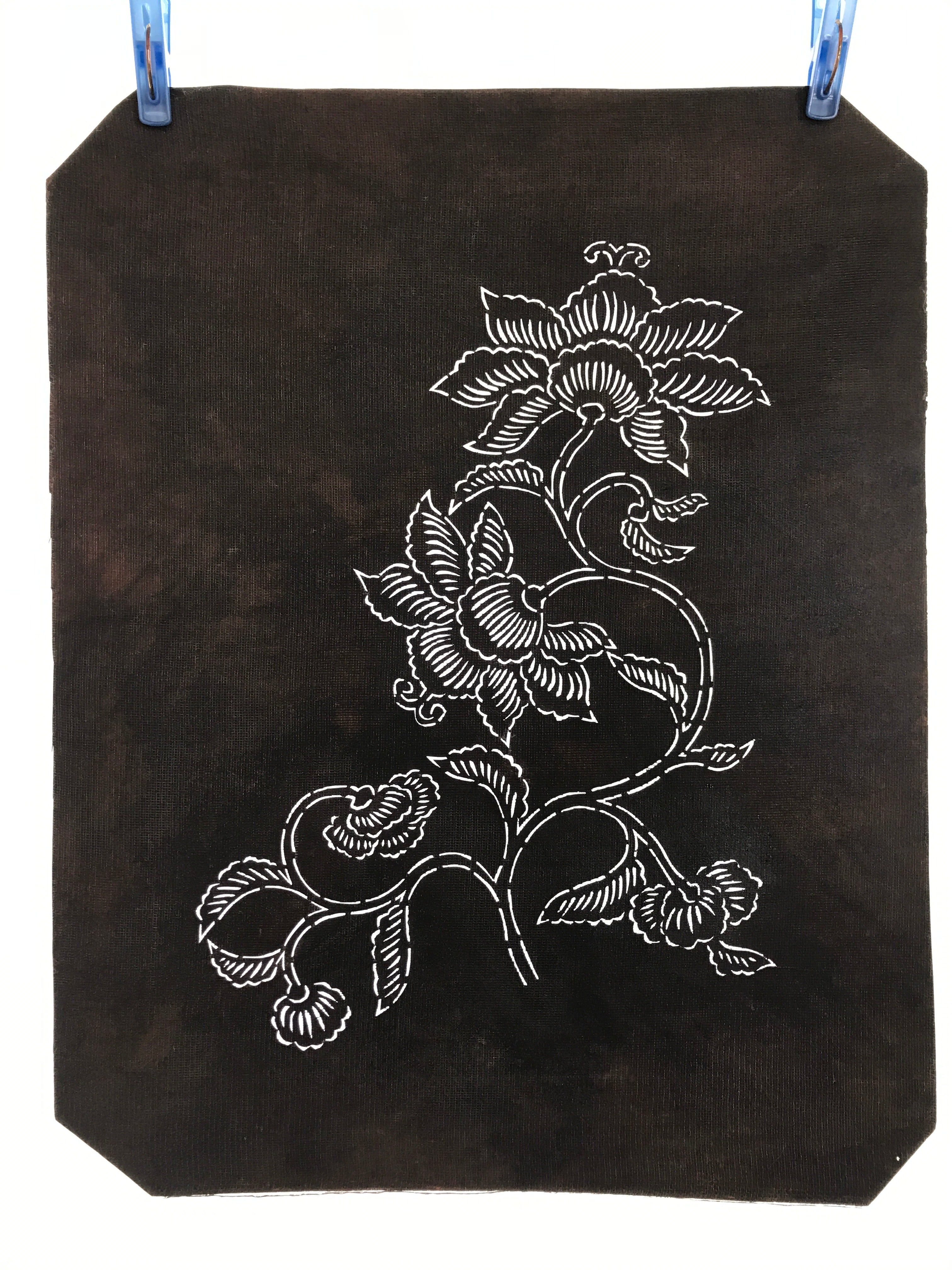 Antique Japanese Katagami Paper Kimono Stencil Katazome Peony Botan Flowers A653