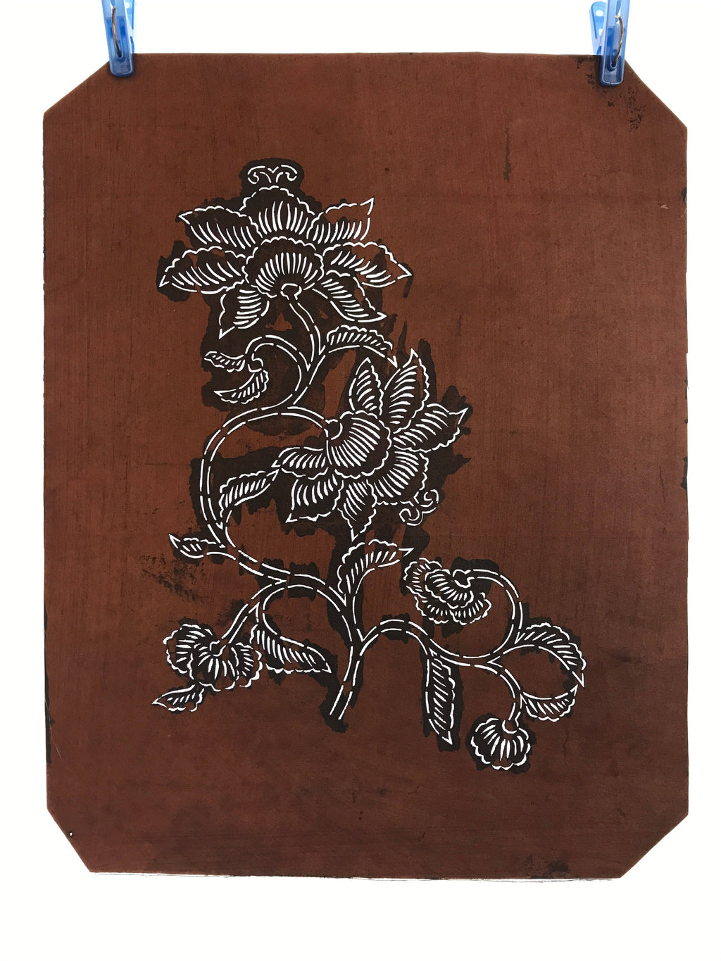 Antique Japanese Katagami Paper Kimono Stencil Katazome Peony Botan Flowers A653