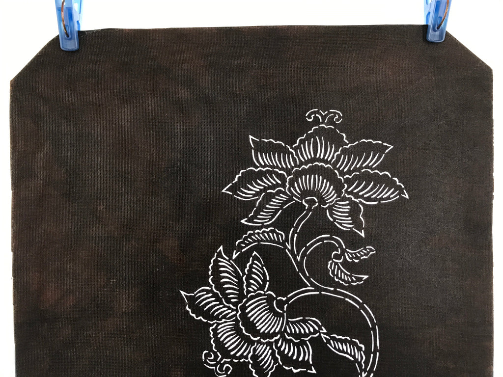 Antique Japanese Katagami Paper Kimono Stencil Katazome Peony Botan Flowers A653