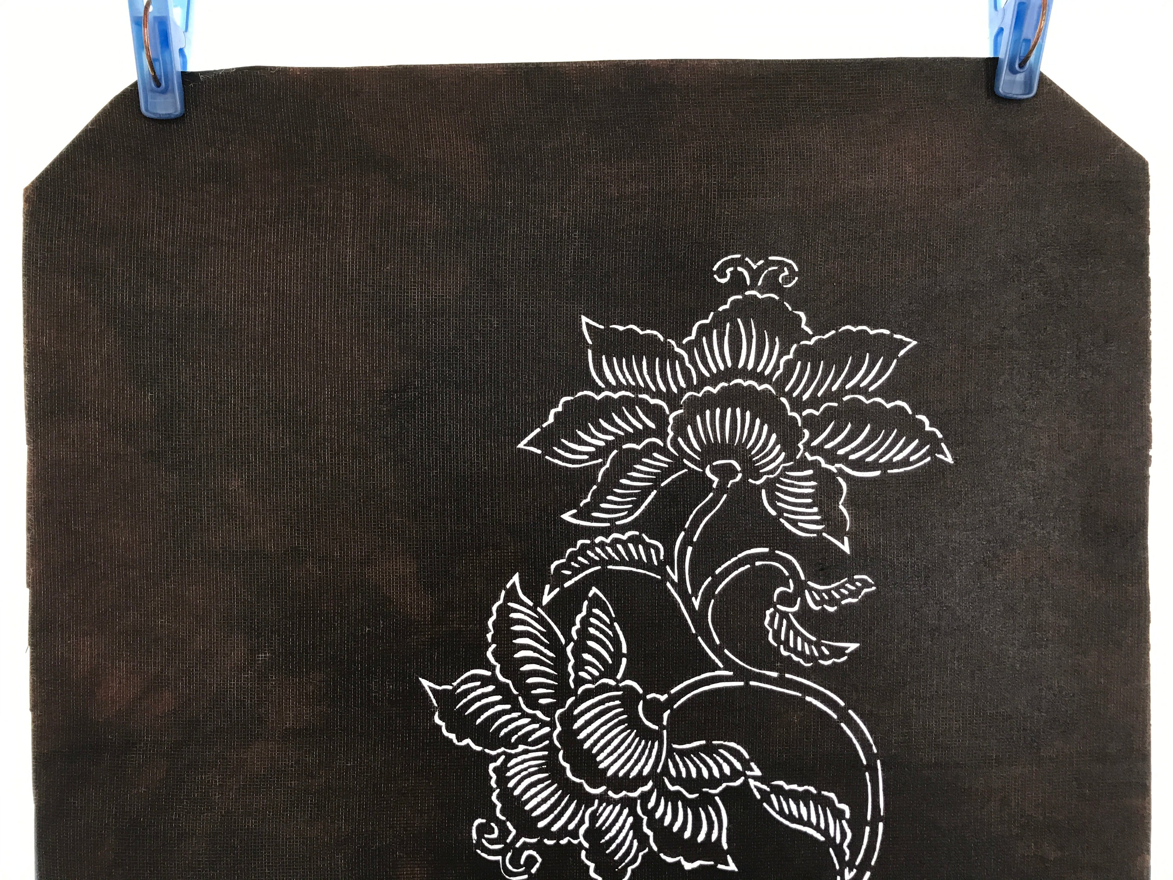 Antique Japanese Katagami Paper Kimono Stencil Katazome Peony Botan Flowers A653