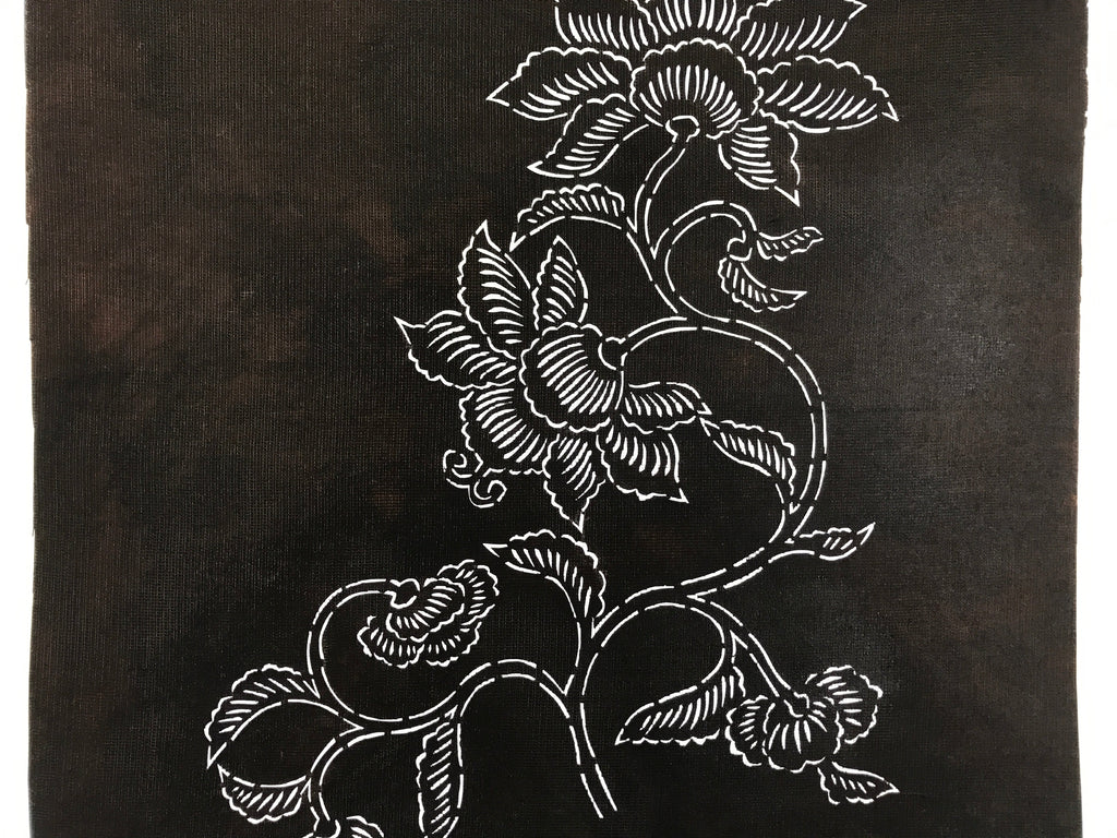 Antique Japanese Katagami Paper Kimono Stencil Katazome Peony Botan Flowers A653
