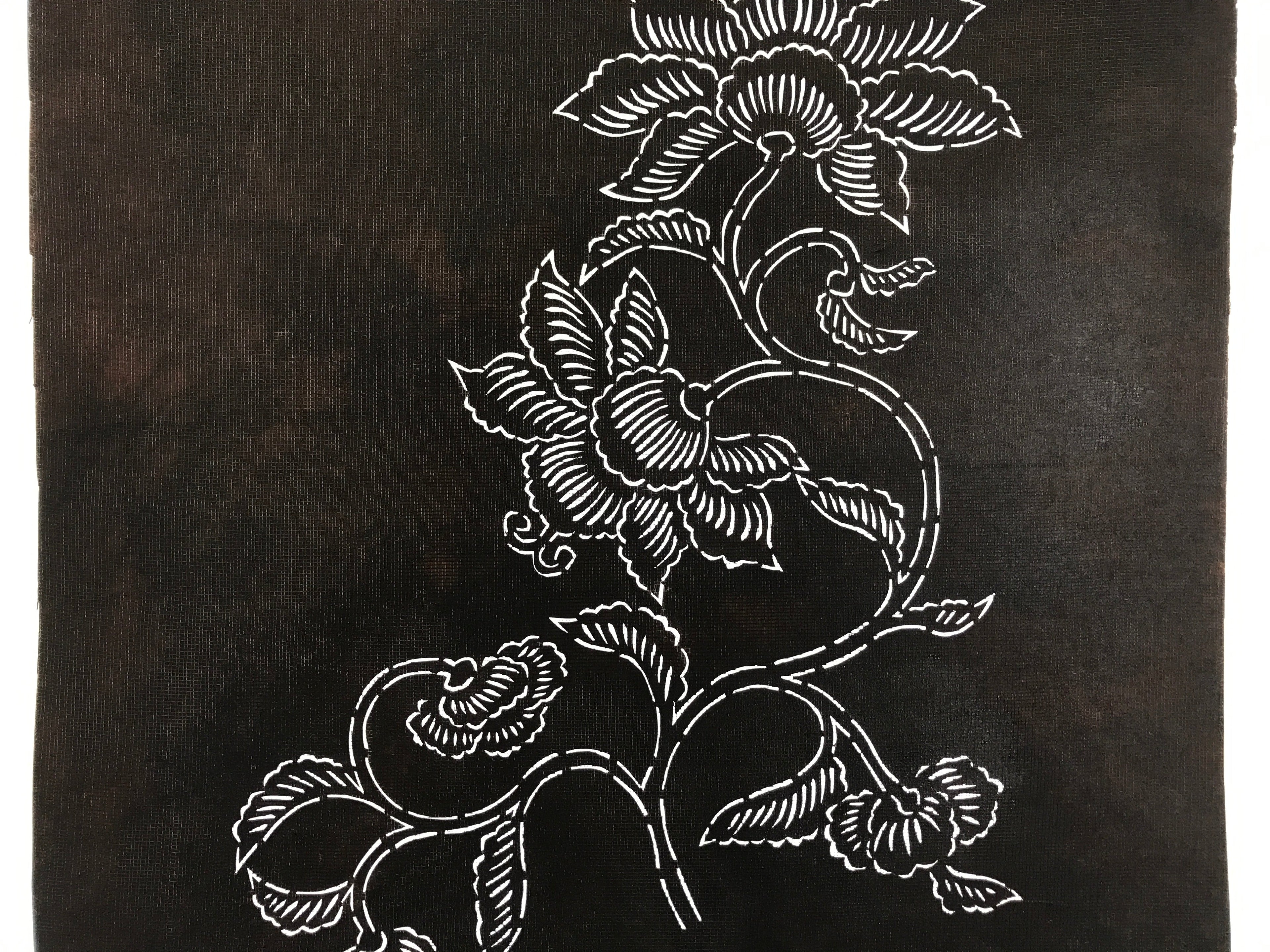 Antique Japanese Katagami Paper Kimono Stencil Katazome Peony Botan Flowers A653