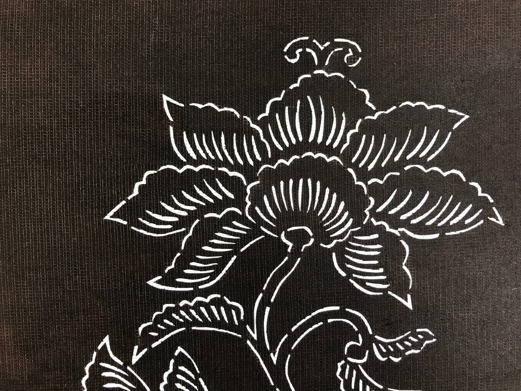 Antique Japanese Katagami Paper Kimono Stencil Katazome Peony Botan Flowers A653