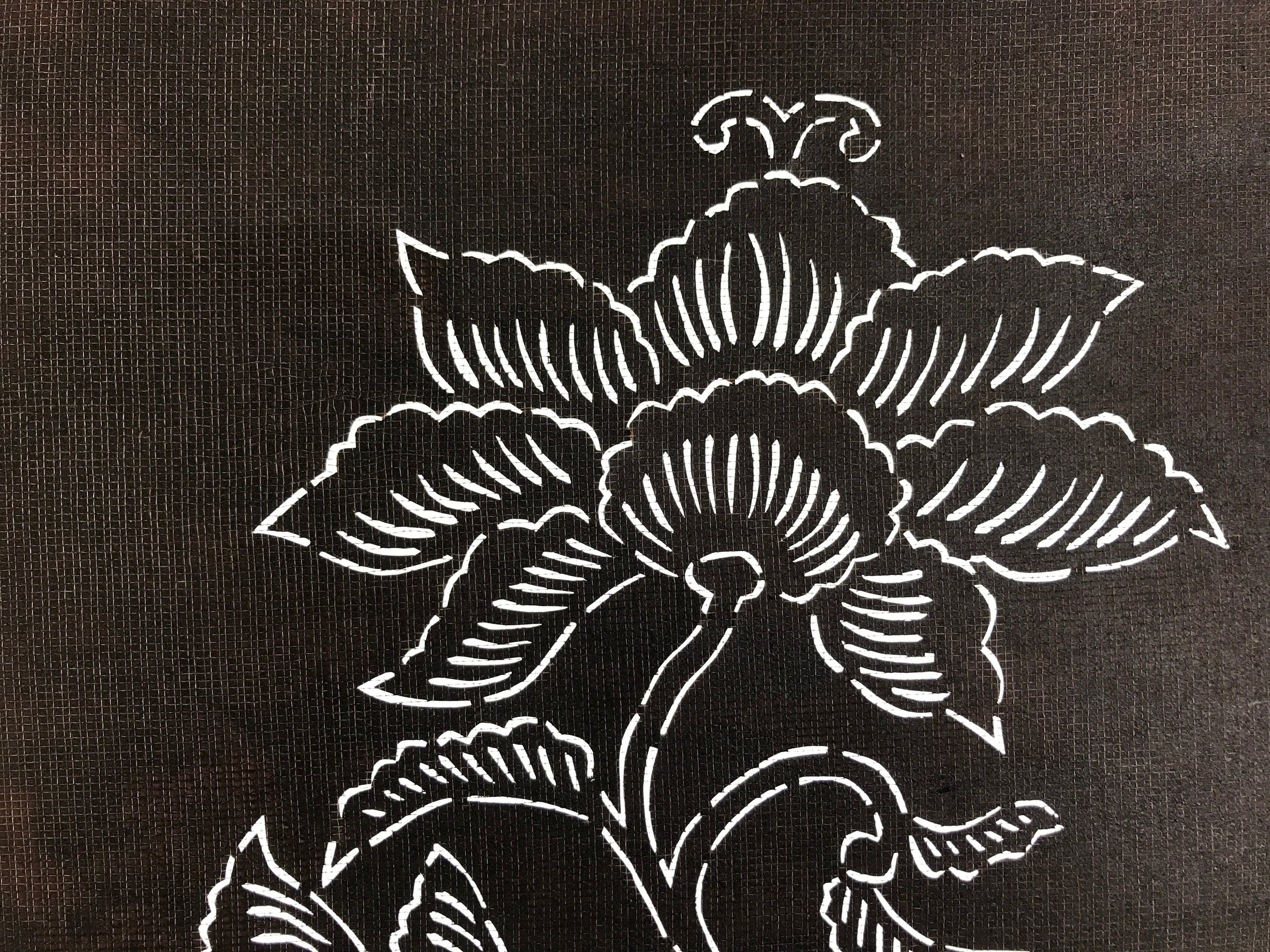 Antique Japanese Katagami Paper Kimono Stencil Katazome Peony Botan Flowers A653
