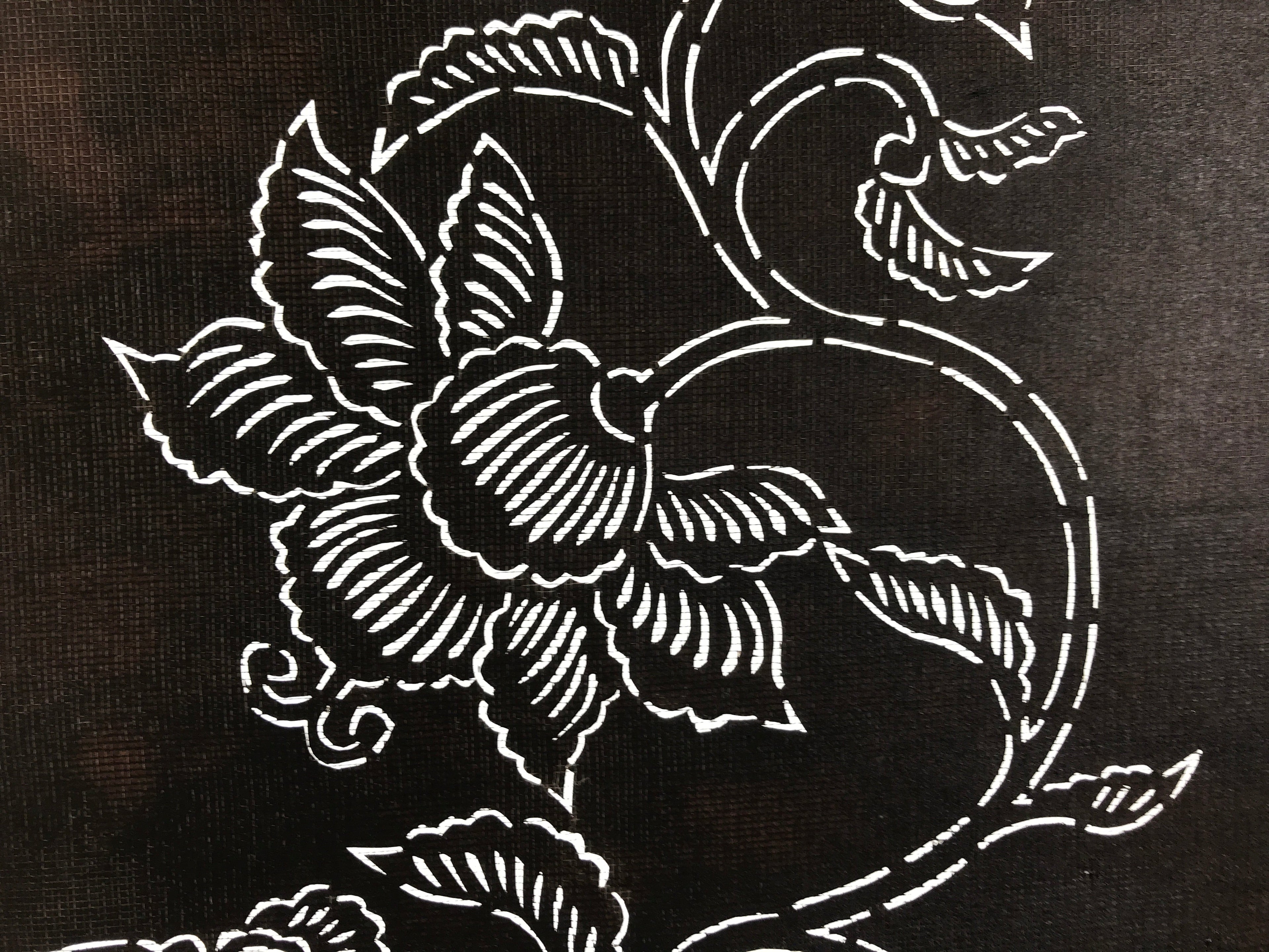 Antique Japanese Katagami Paper Kimono Stencil Katazome Peony Botan Flowers A653