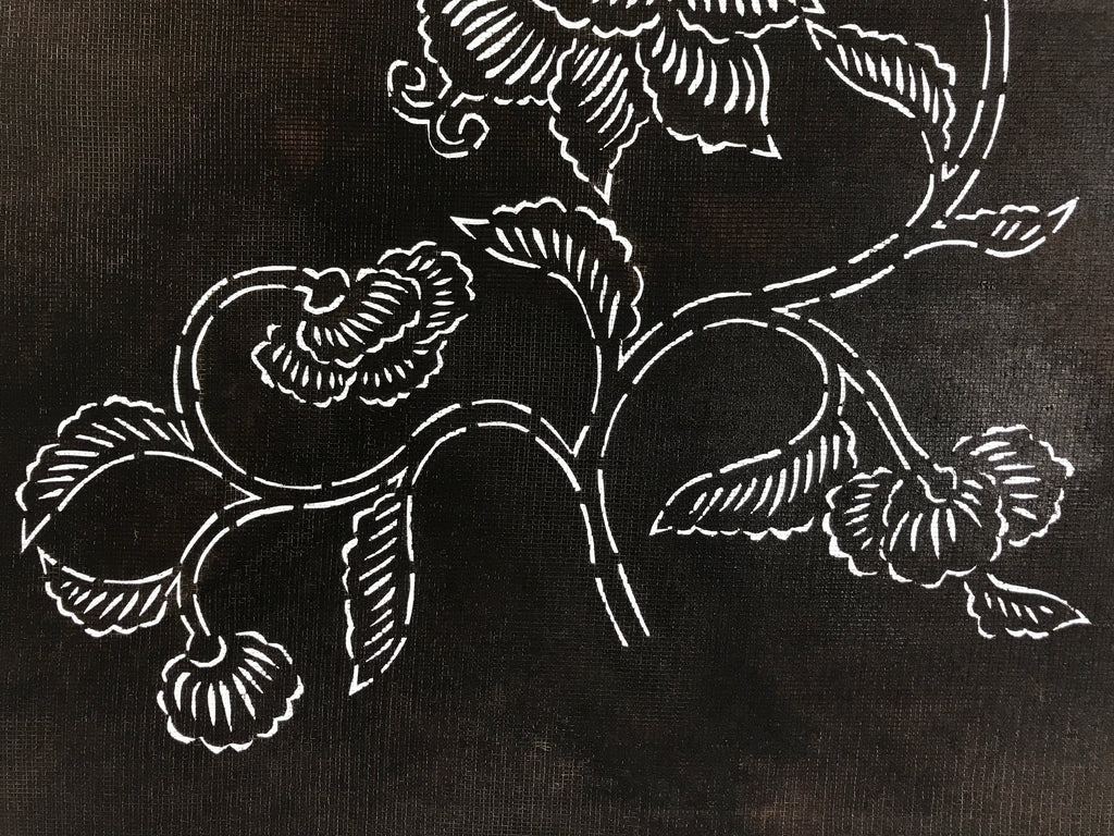 Antique Japanese Katagami Paper Kimono Stencil Katazome Peony Botan Flowers A653
