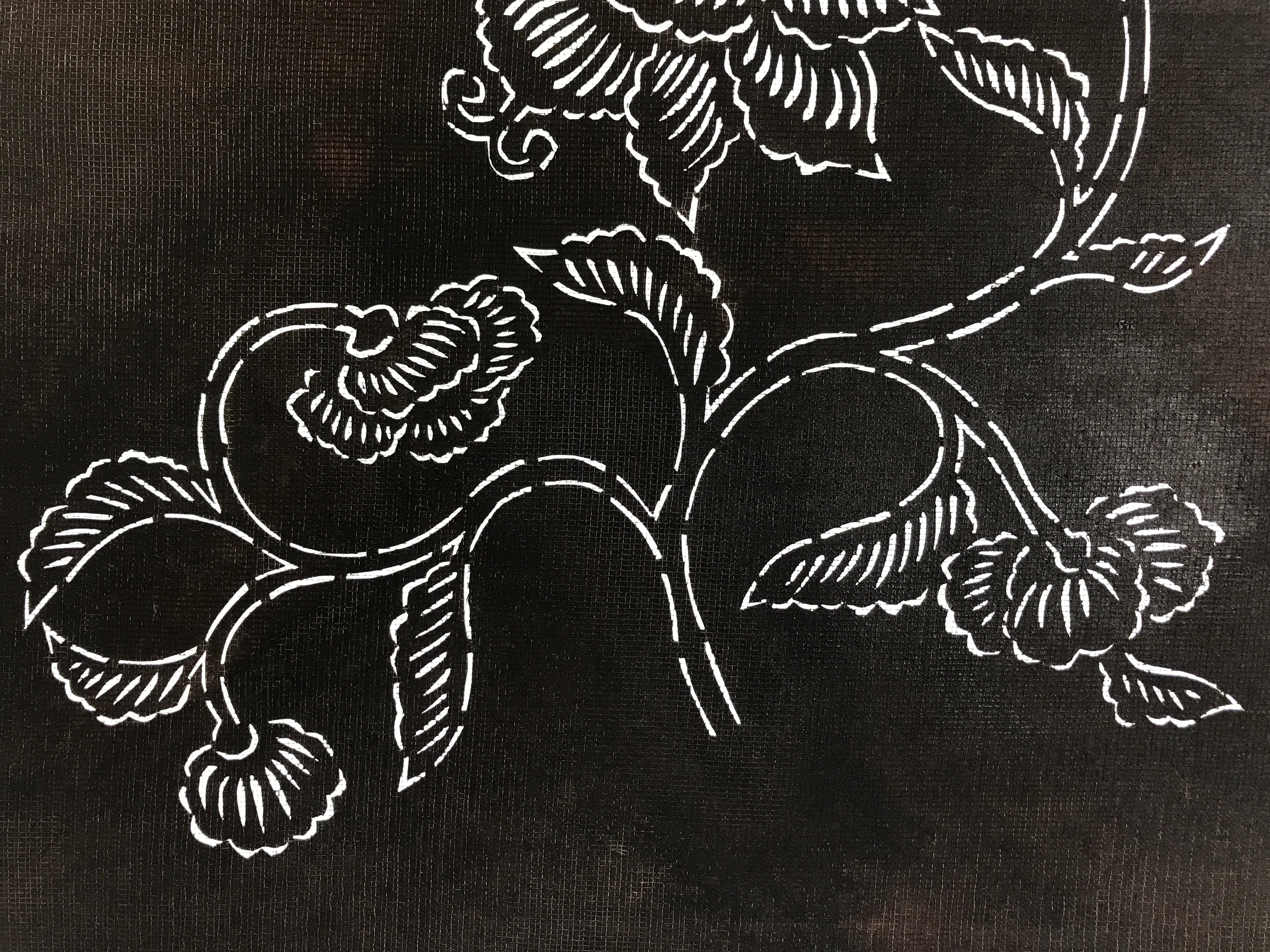 Antique Japanese Katagami Paper Kimono Stencil Katazome Peony Botan Flowers A653