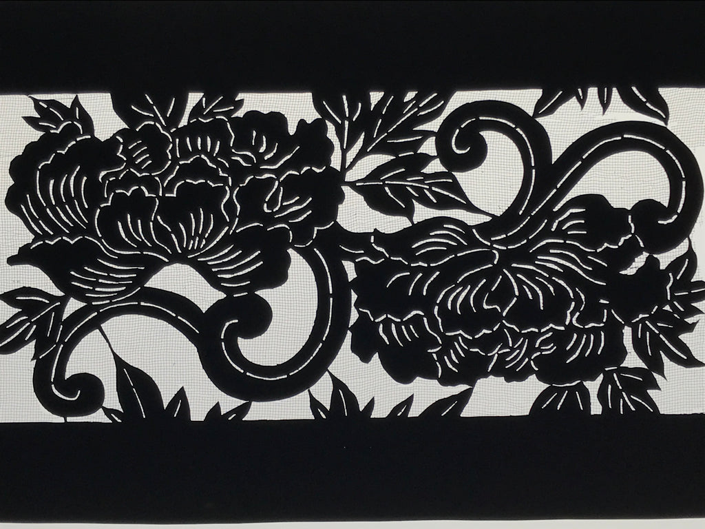 Antique Japanese Katagami Paper Kimono Stencil Katazome Peony Flower Botan A803