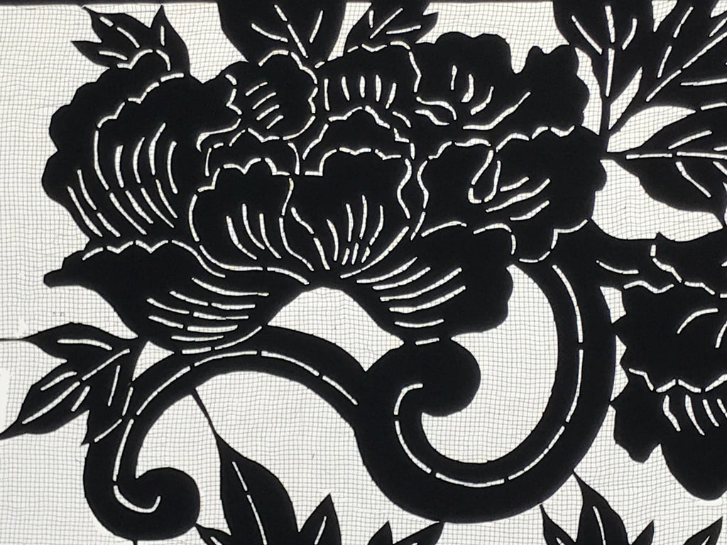 Antique Japanese Katagami Paper Kimono Stencil Katazome Peony Flower Botan A803