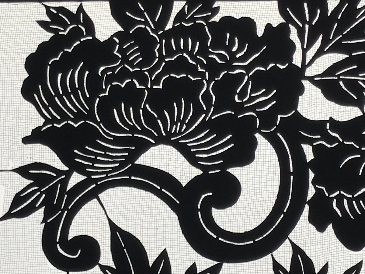 Antique Japanese Katagami Paper Kimono Stencil Katazome Peony Flower Botan A803