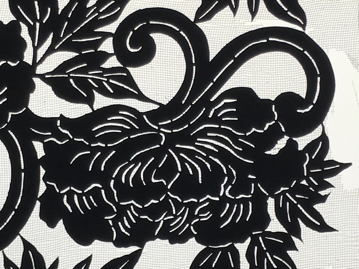 Antique Japanese Katagami Paper Kimono Stencil Katazome Peony Flower Botan A803