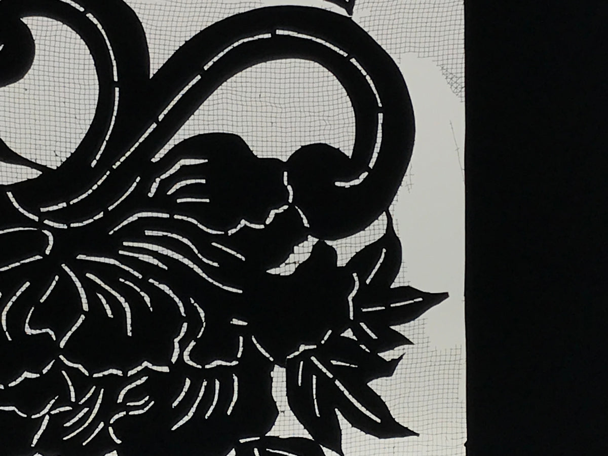 Antique Japanese Katagami Paper Kimono Stencil Katazome Peony Flower Botan A803