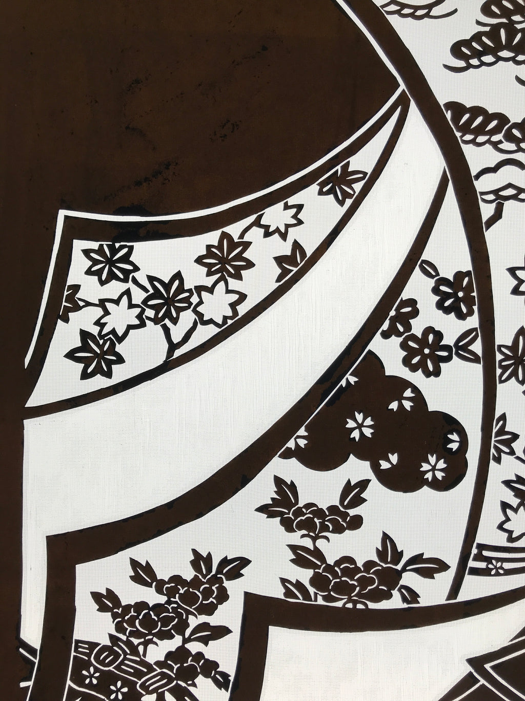 Antique Japanese Katagami Paper Kimono Stencil Katazome Peony Pine House C966