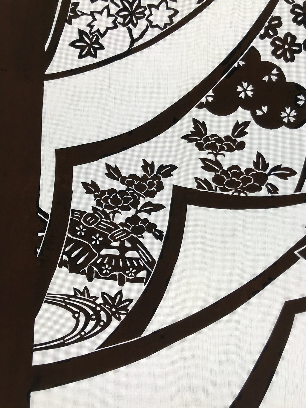 Antique Japanese Katagami Paper Kimono Stencil Katazome Peony Pine House C966