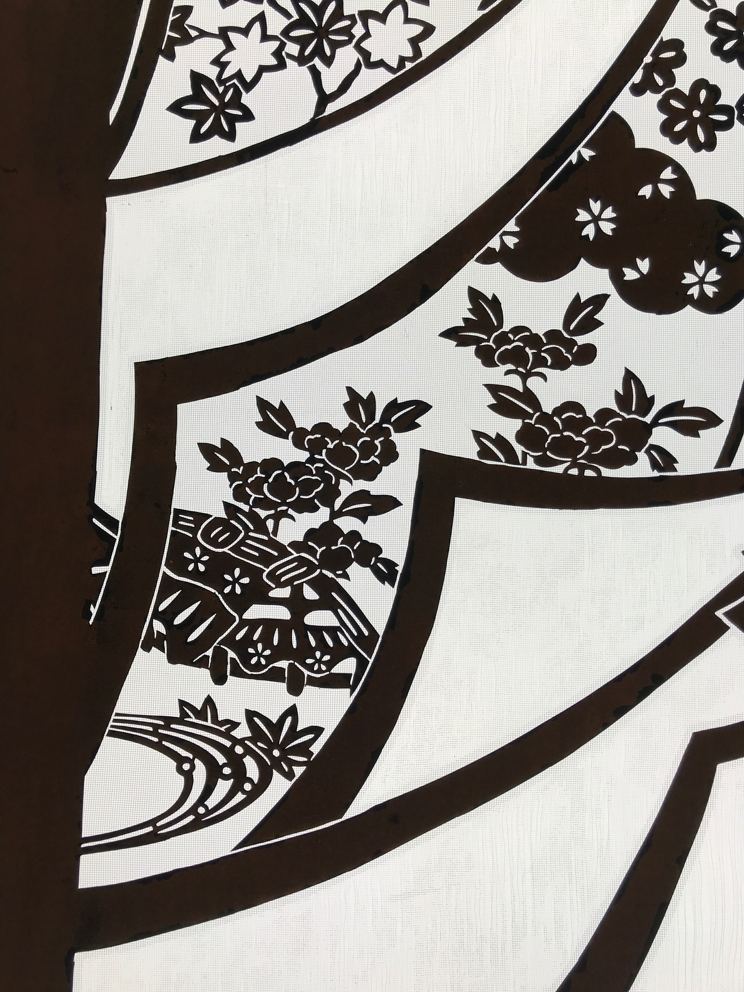 Antique Japanese Katagami Paper Kimono Stencil Katazome Peony Pine House C966