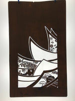 Antique Japanese Katagami Paper Kimono Stencil Katazome Plum Flowers House C961