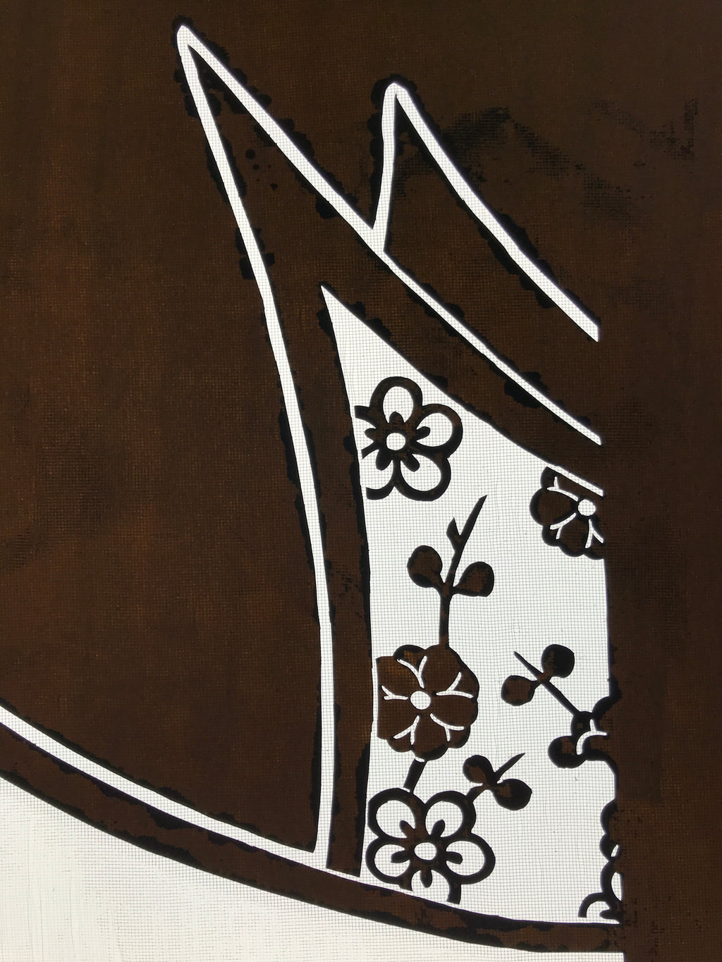 Antique Japanese Katagami Paper Kimono Stencil Katazome Plum Flowers House C961