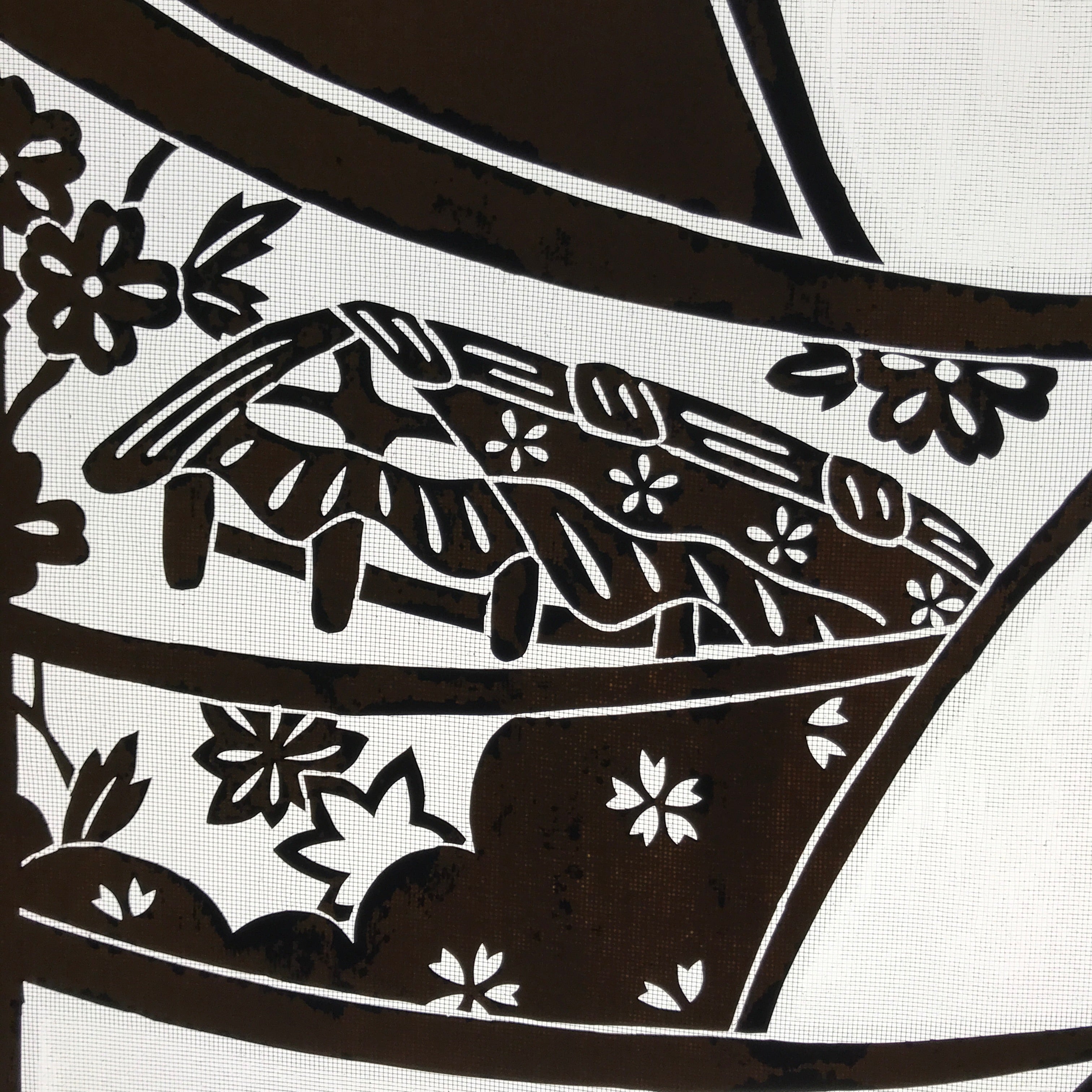 Antique Japanese Katagami Paper Kimono Stencil Katazome Plum Flowers House C961