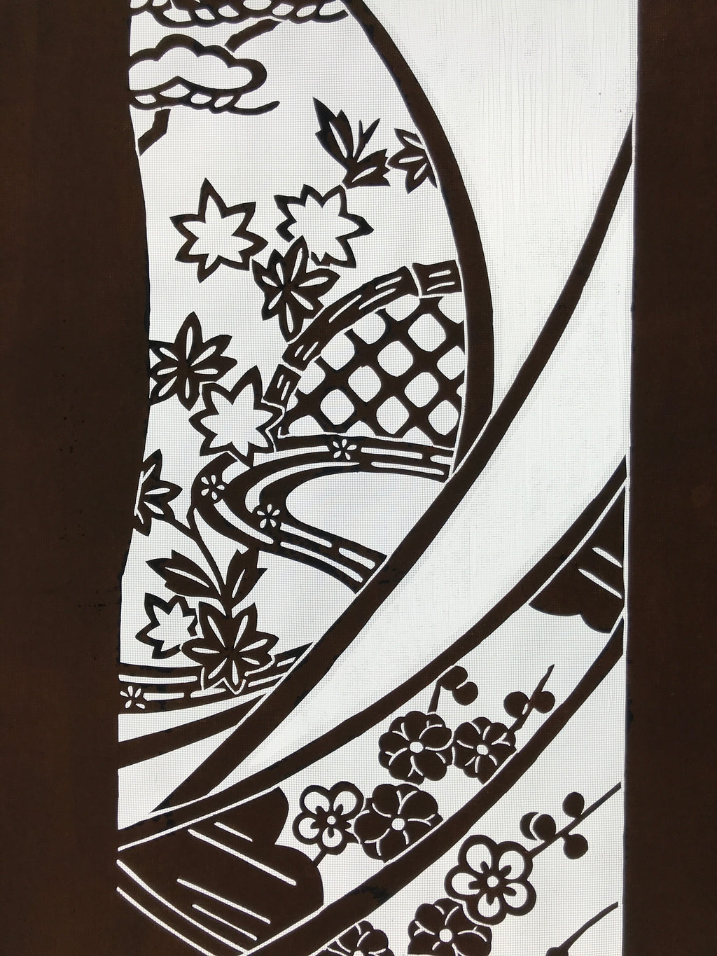 Antique Japanese Katagami Paper Kimono Stencil Katazome Plum Flowers Pine C964
