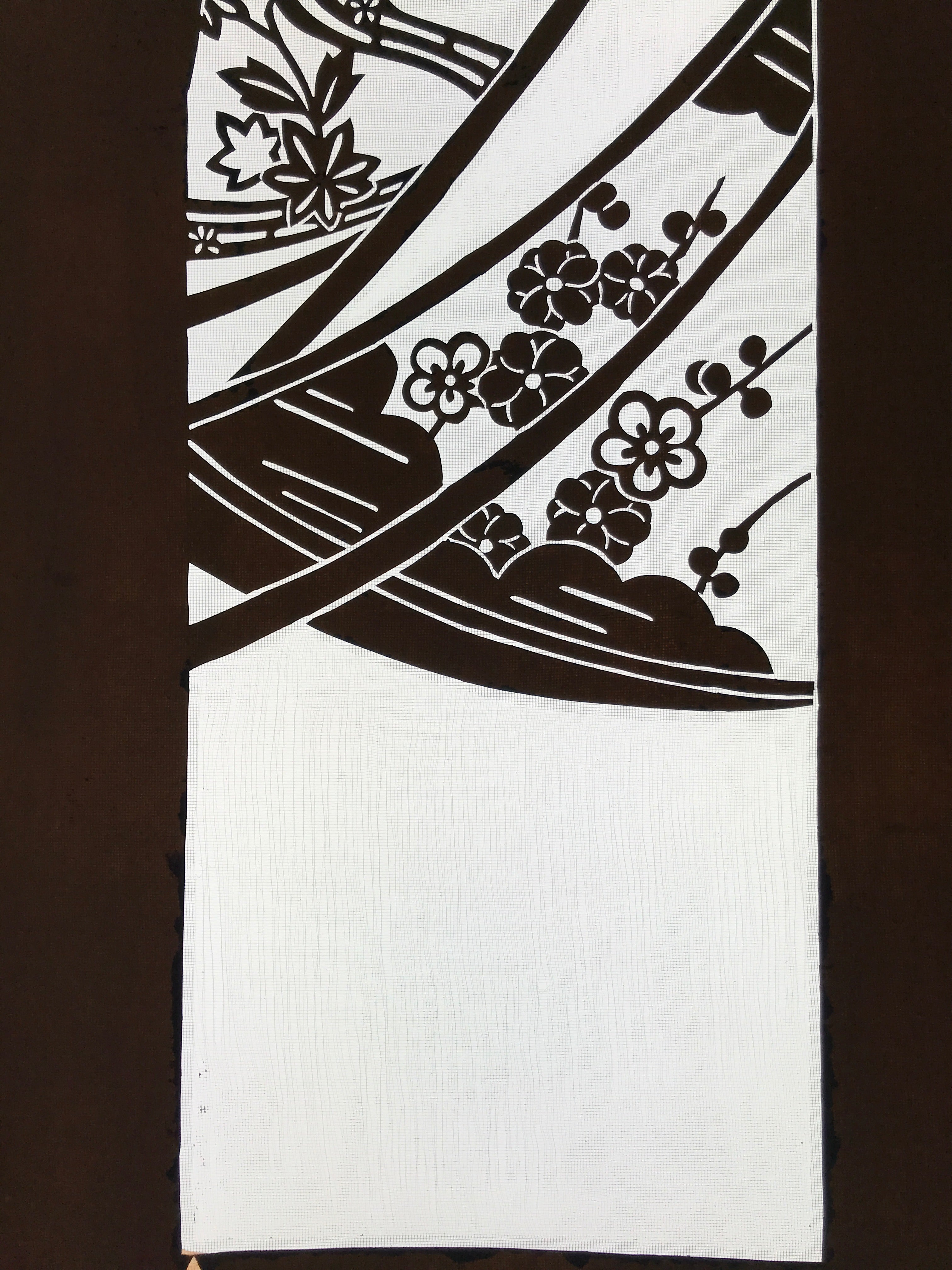 Antique Japanese Katagami Paper Kimono Stencil Katazome Plum Flowers Pine C964