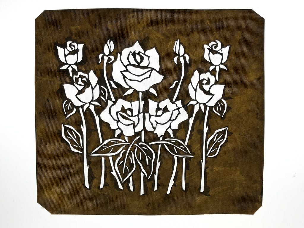 Antique Japanese Katagami Paper Kimono Stencil Katazome Roses Bara Flowers A785