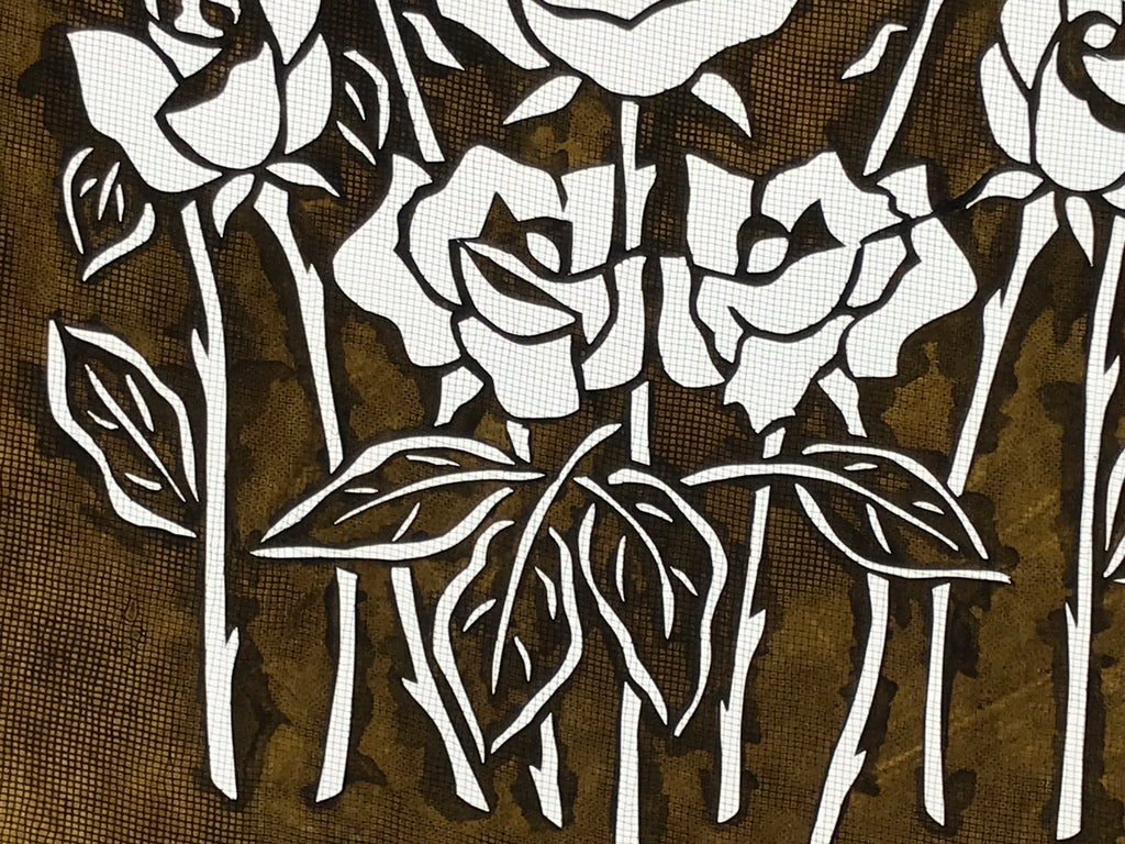 Antique Japanese Katagami Paper Kimono Stencil Katazome Roses Bara Flowers A785