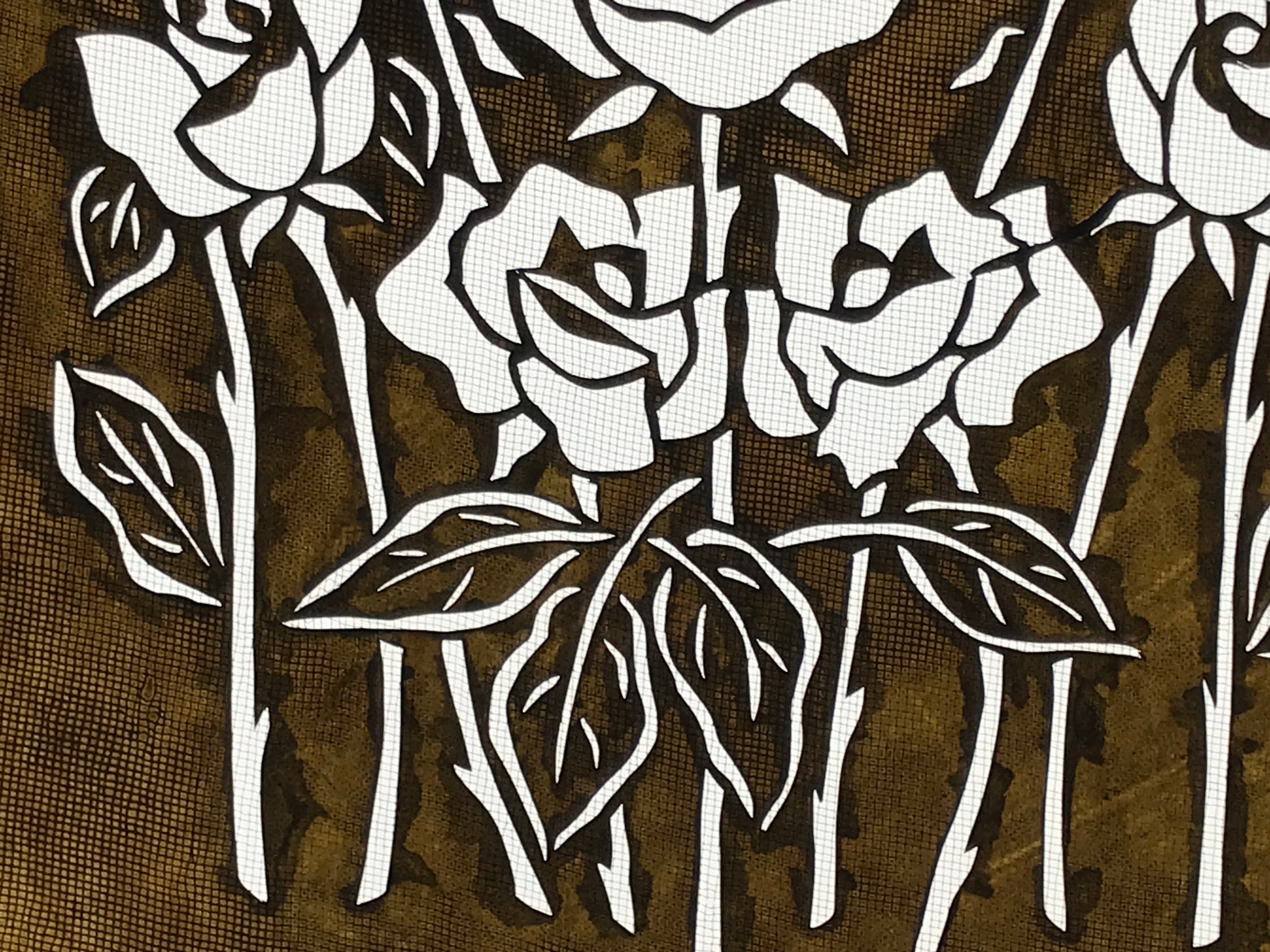 Antique Japanese Katagami Paper Kimono Stencil Katazome Roses Bara Flowers A785