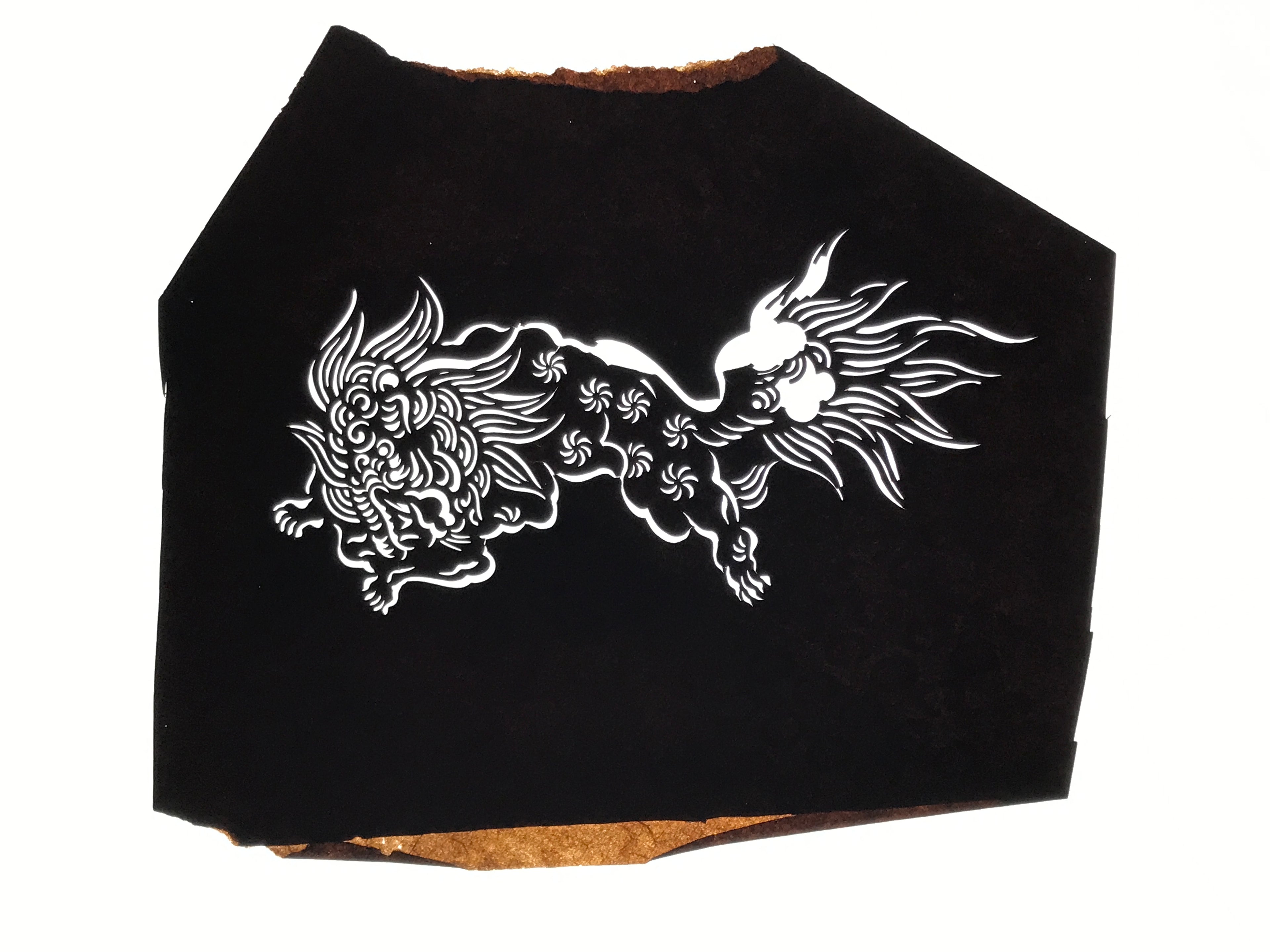 Antique Japanese Katagami Paper Kimono Stencil Katazome Shishi Lion Dog A889