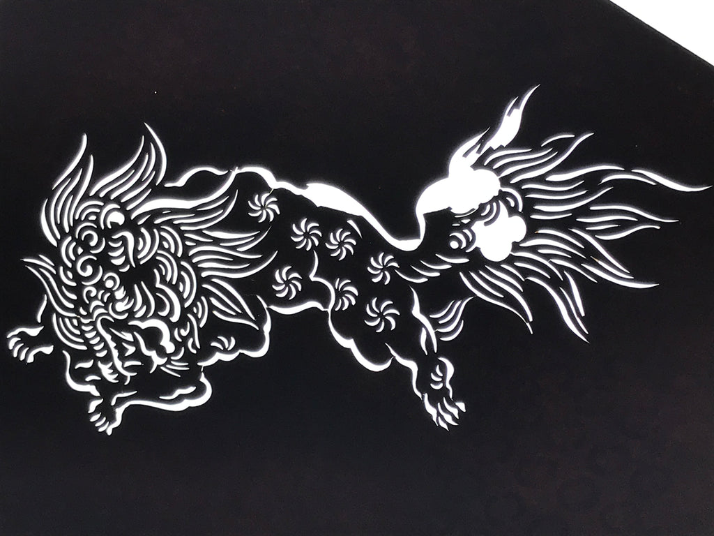Antique Japanese Katagami Paper Kimono Stencil Katazome Shishi Lion Dog A889