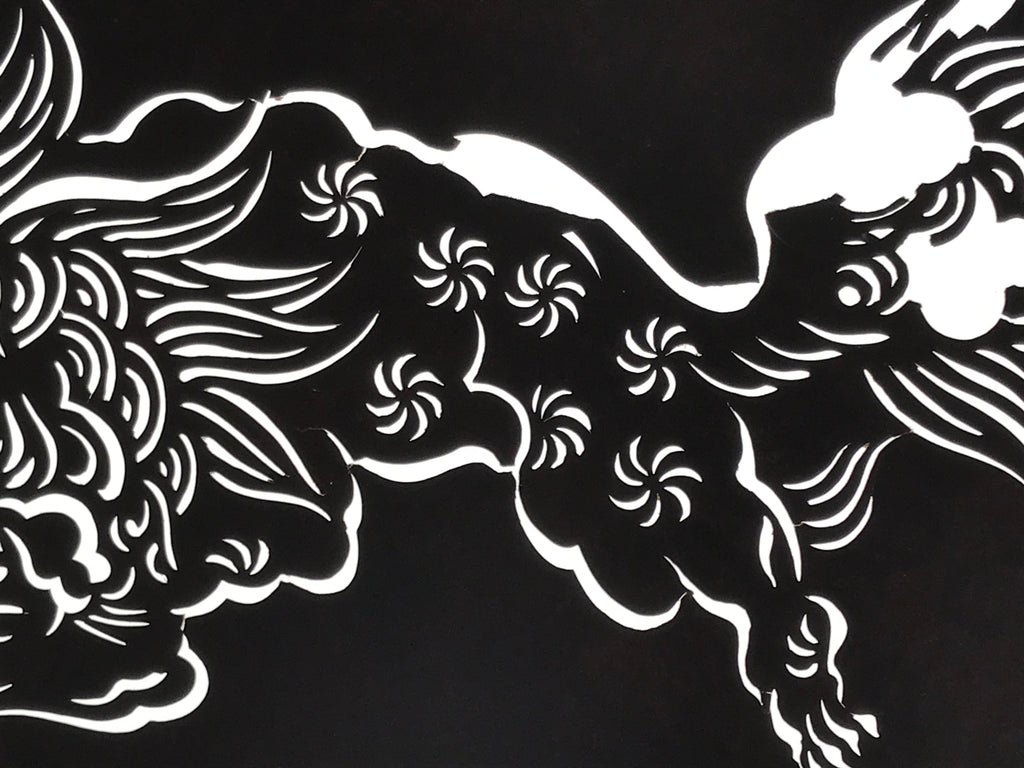 Antique Japanese Katagami Paper Kimono Stencil Katazome Shishi Lion Dog A889