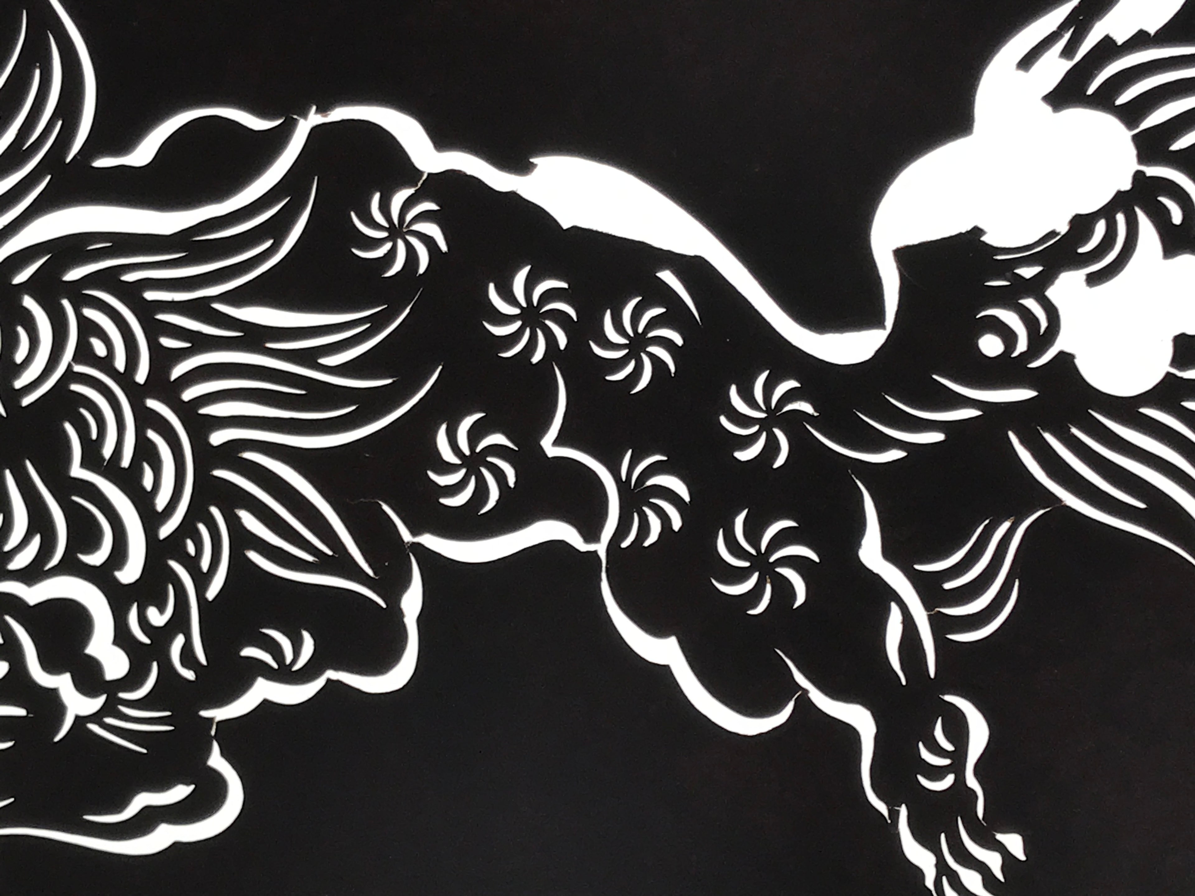 Antique Japanese Katagami Paper Kimono Stencil Katazome Shishi Lion Dog A889